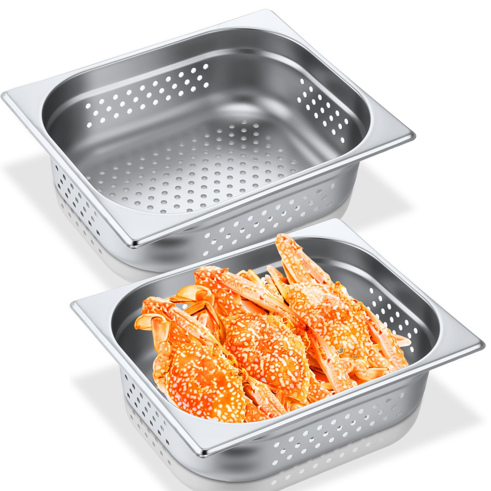 Lounsweer 2 Pack Stainless Steel Half Size Hotel Pans - Perforated Steam Table Pans (12.8''x4''x10.43'') for Commercial Catering, Kitchen & Restaurant Food Serving | Perfect for Buffets, Banquets & Food Storage