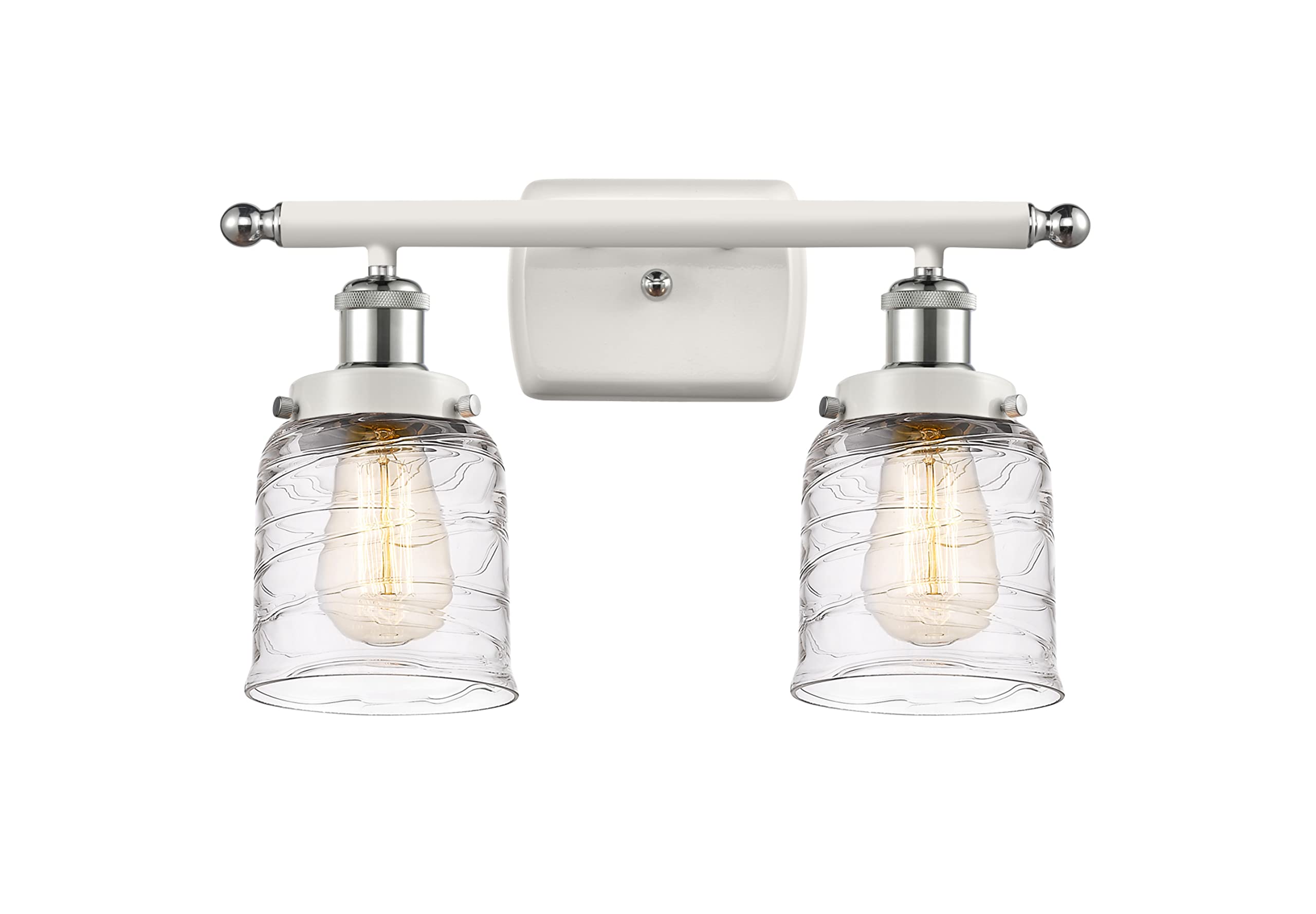 Bell 2-Light Bathroom Vanity Light Fixture in White & Polished Chrome - Modern Wall Sconce for Bathroom Mirror Lighting (916-2W-WPC-G513) - Perfect for Master Bath, Powder Room & Dressing Area Illumination
