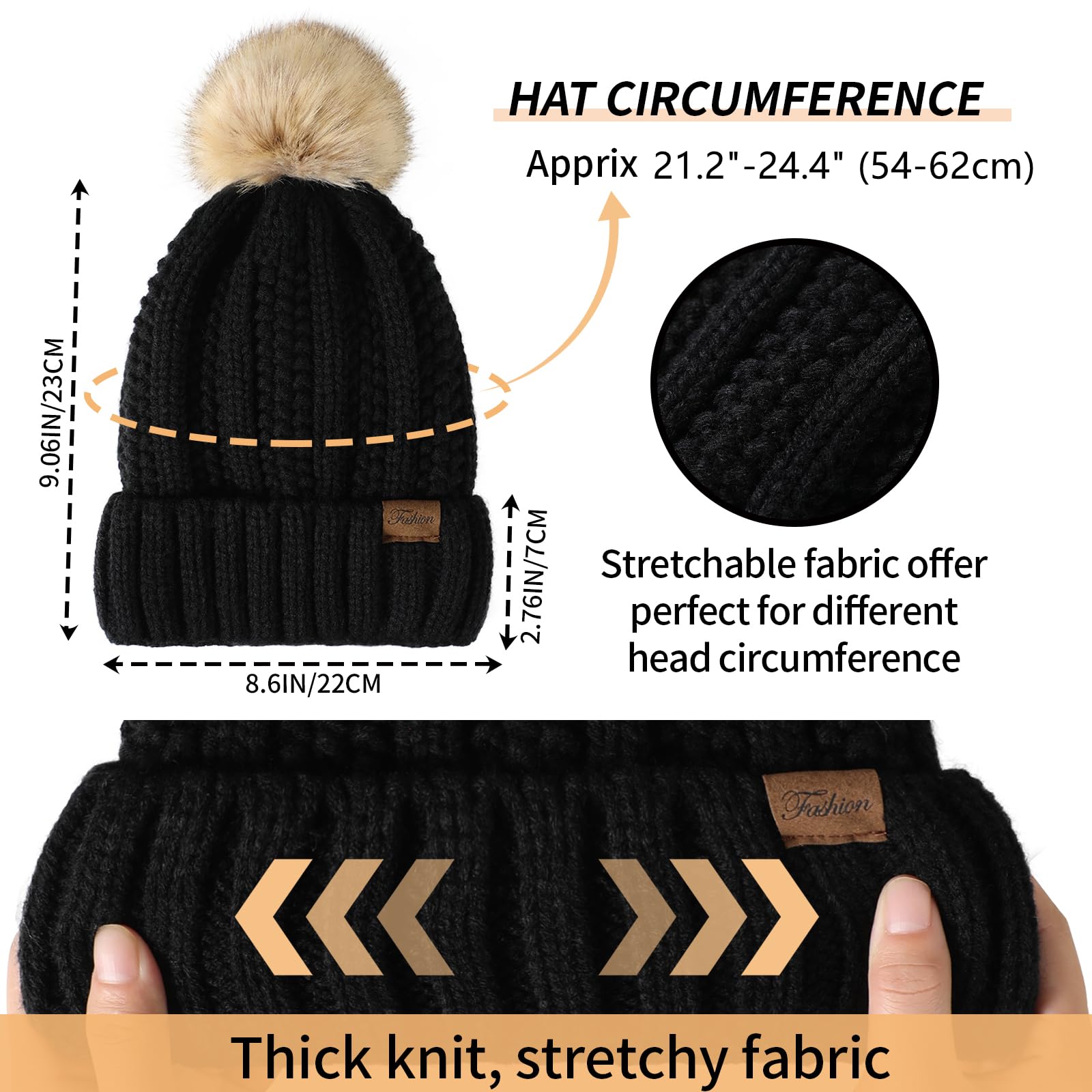 Passionbility Winter Beanie Hat & Circle Scarf Set with Touchscreen Gloves - Warm Fleece Lined Skull Cap & Neck Warmer for Women & Men - Perfect for Skiing, Snowboarding & Cold Weather Activities