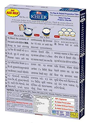Gits Basmati Rice Kheer 3.5 Oz Pack of 4 - Traditional Indian Rice Pudding Dessert Mix - Perfect for Festivals, Diwali Sweets & Family Gatherings