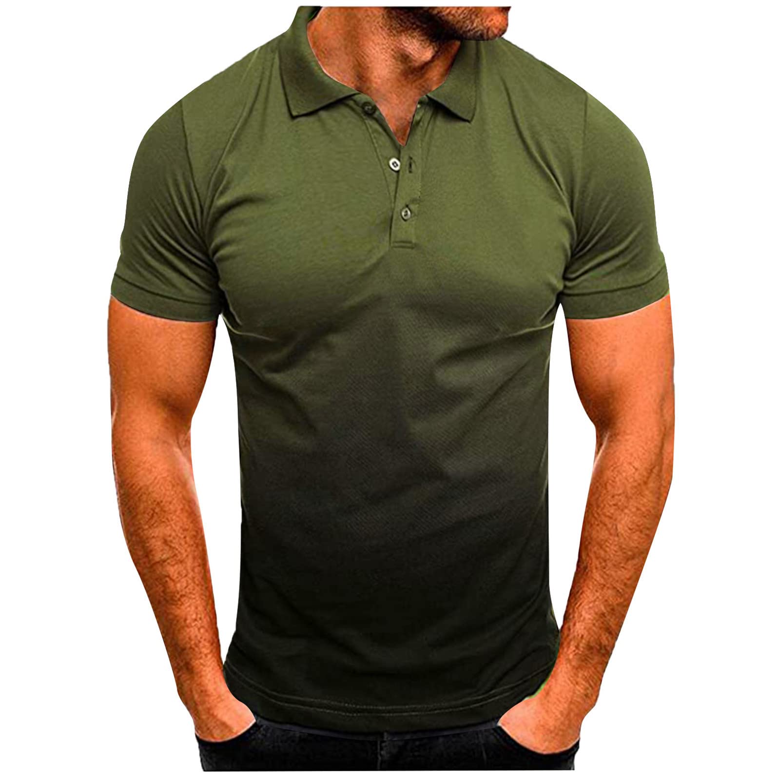 Plus Size Men's Henley Shirt - Gradient Color Short Sleeve Button Lapel T-Shirt for Fitness & Athletic Wear | Casual Summer Outfits & Gym Workout Shirts