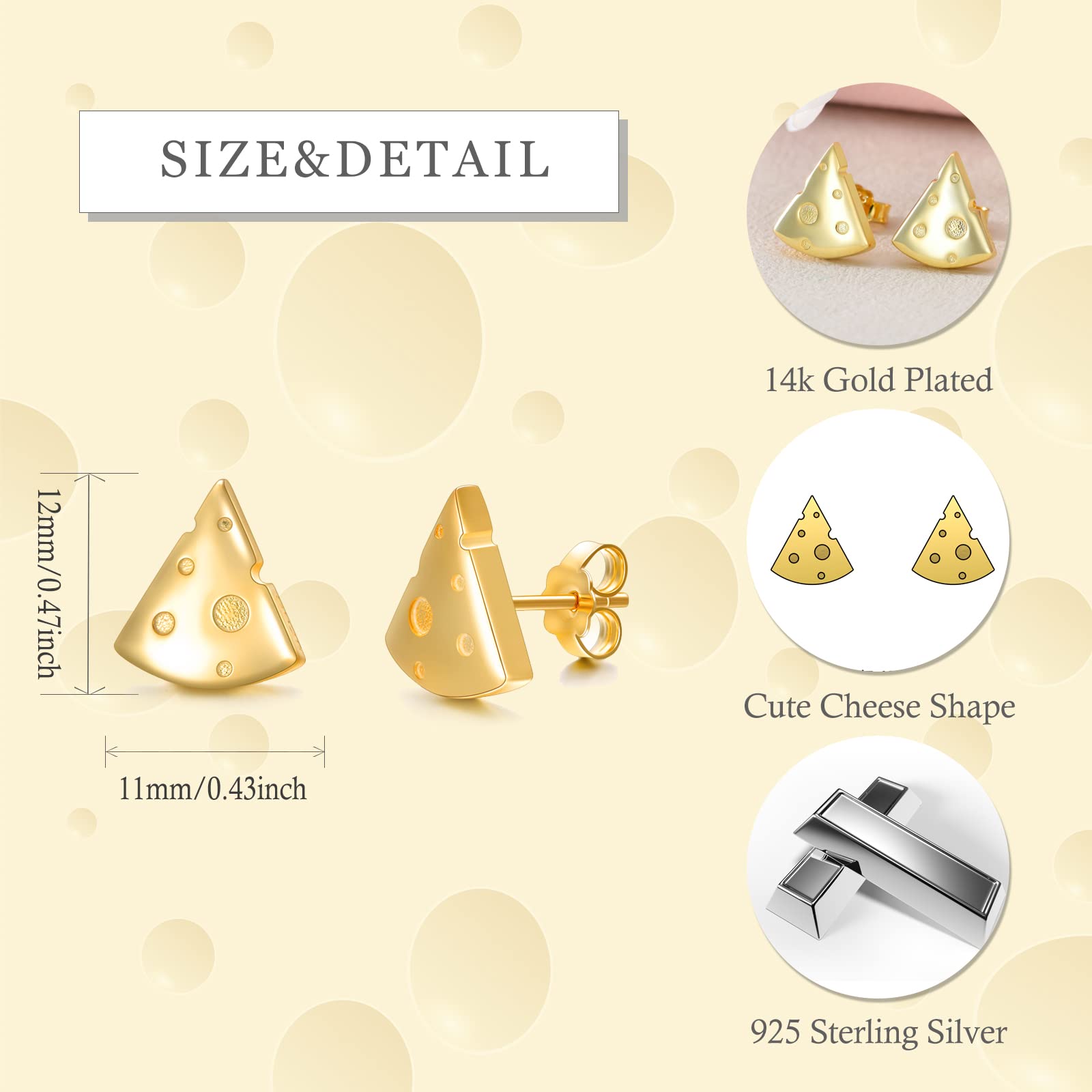 Hypoallergenic Sterling Silver Fruit Stud Earrings - Cherry, Lemon, Watermelon, Pineapple, Strawberry, Mushroom, Cheese, Cupcake & Donut Designs | Cute Jewelry Gifts for Women & Girls | Perfect for Everyday Wear, Parties & Special Occasions