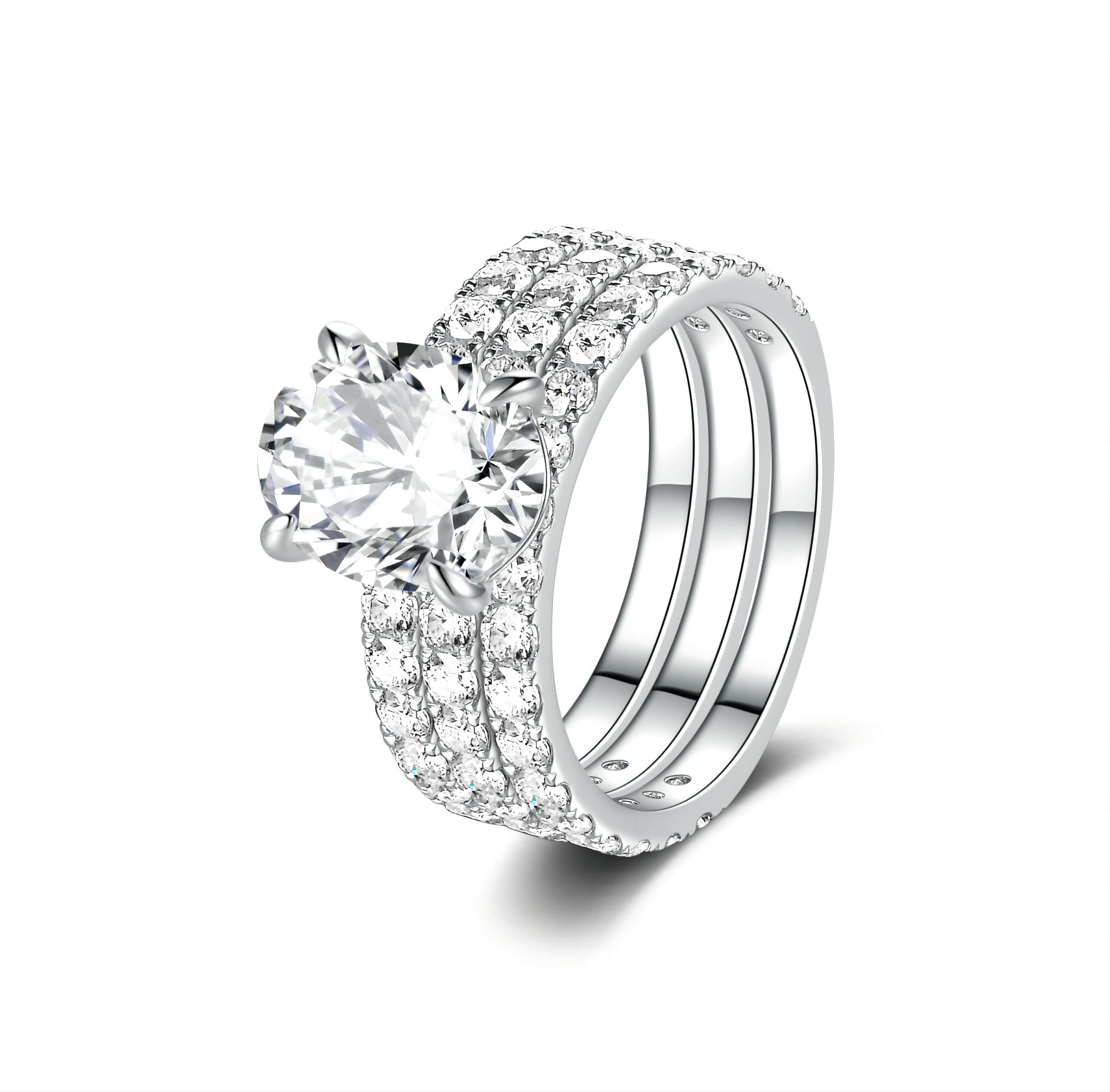 Moissanite Wedding Rings Set for Women - 3.8-4.74cttw Total Weight, 3CT Center Oval Cut D Color Sterling Silver Bridal Jewelry Set - Perfect for Engagement, Anniversary & Special Occasions