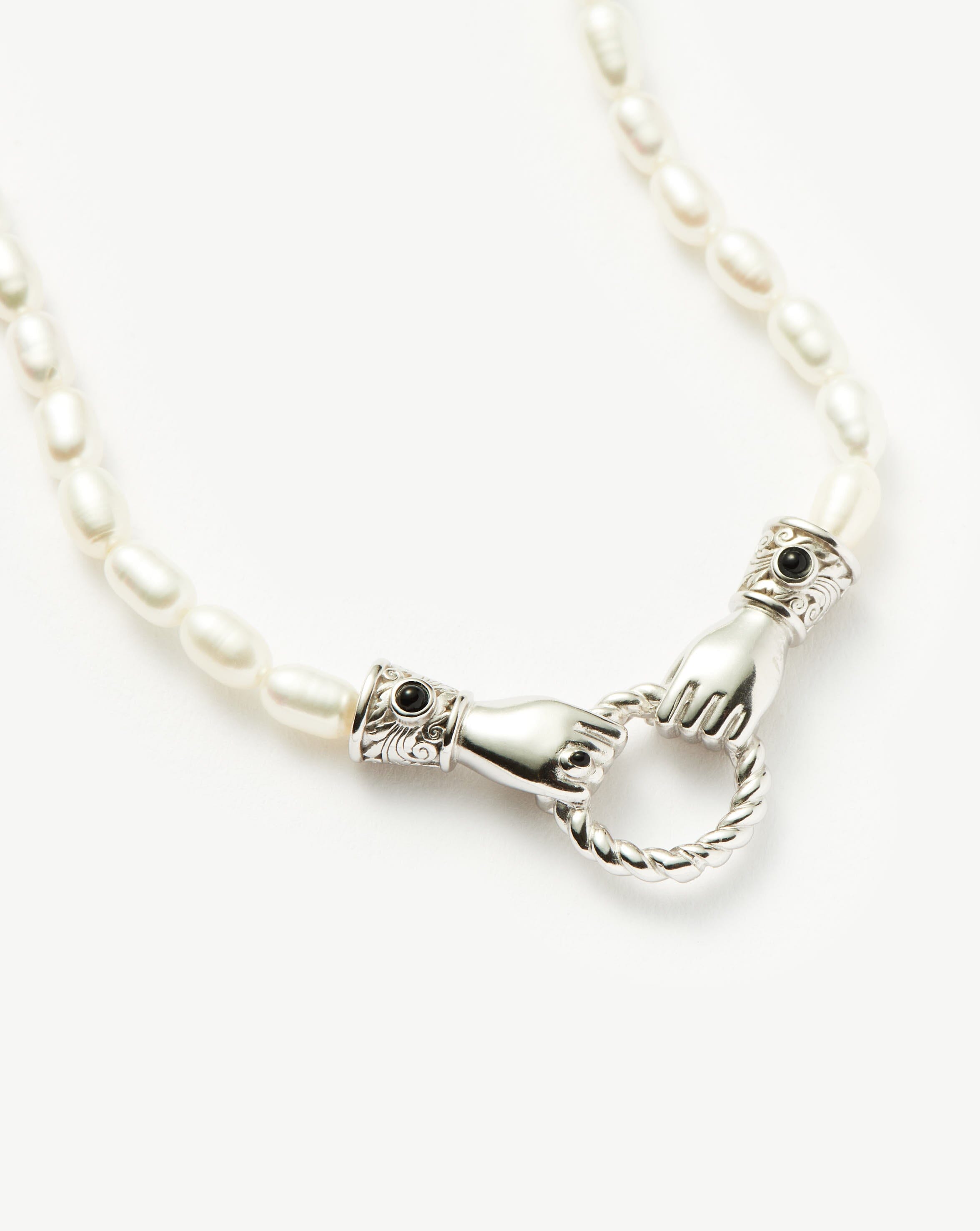 Harris Reed In Good Hands Pearl Necklace - Sterling Silver Plated with Genuine Pearls & Black Onyx Beads | Elegant Jewelry for Women, Gift for Her, Perfect for Weddings, Parties & Special Occasions