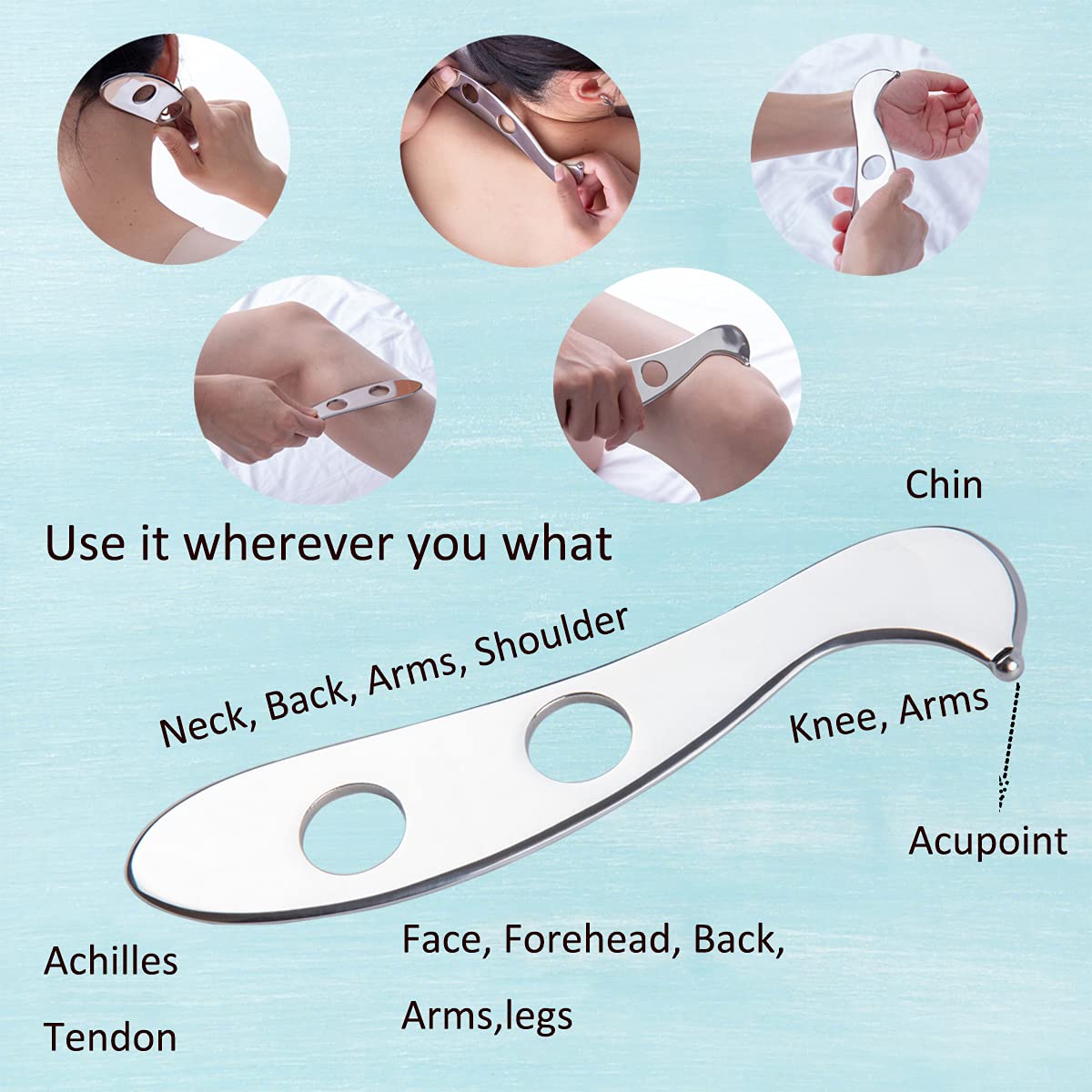 Premium Stainless Steel Gua Sha Scraping Tool - Lymphatic Drainage Massage Board for Cellulite Reduction & Muscle Pain Relief - Spa, Acupuncture & Trigger Point Therapy - Perfect for Facial Rejuvenation & Body Detox at Home or Professional Use
