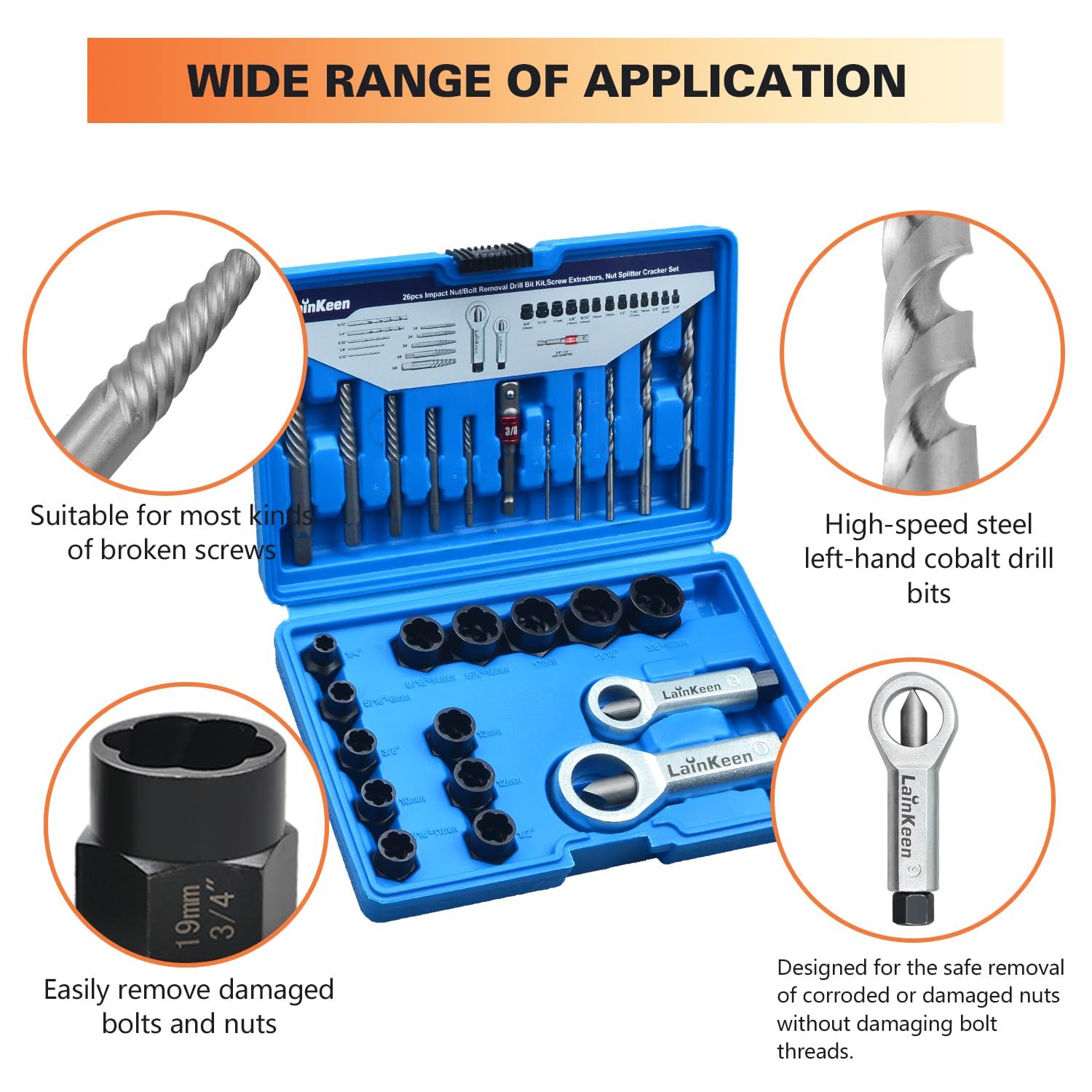 26PCS Impact Nut Bolt Removal Kit - Damaged Screw Extractor Set for Rusted Bolts & Fittings - Auto Repair & DIY