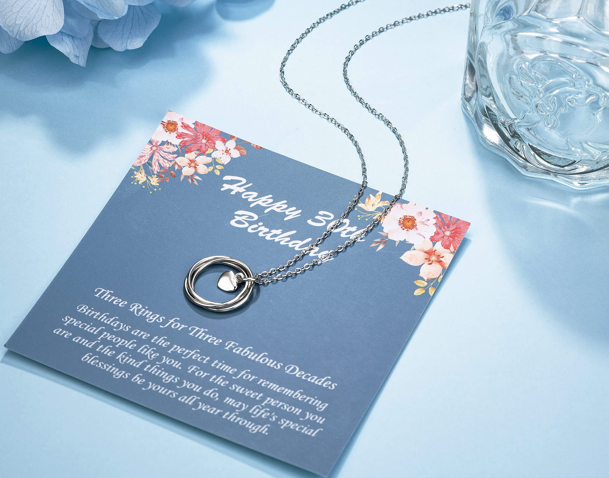 Musier Paris 30th Birthday Necklace for Women - Sterling Silver 3 Ring Jewelry Gift for Her, Best Friend & Sister - Perfect for Birthday Celebrations, Anniversaries & Special Occasions