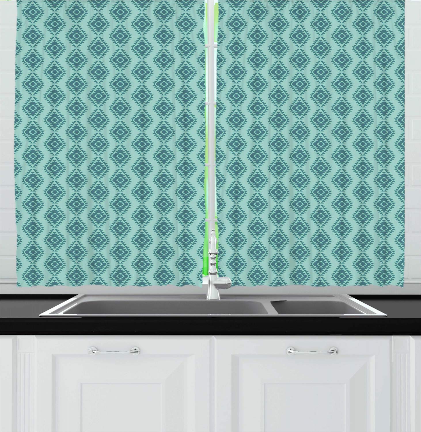 Ambesonne Ethnic Kitchen Curtains Set of 2 Panels - Abstract Geometric Modern Design Window Drapes for Kitchen & Cafe Decor - 55