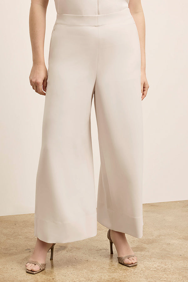Elena Culotte Everyday Crepe Pants with Topstitch Detail - Comfortable Eggshell Women's Trousers for Work, Office & Casual Wear