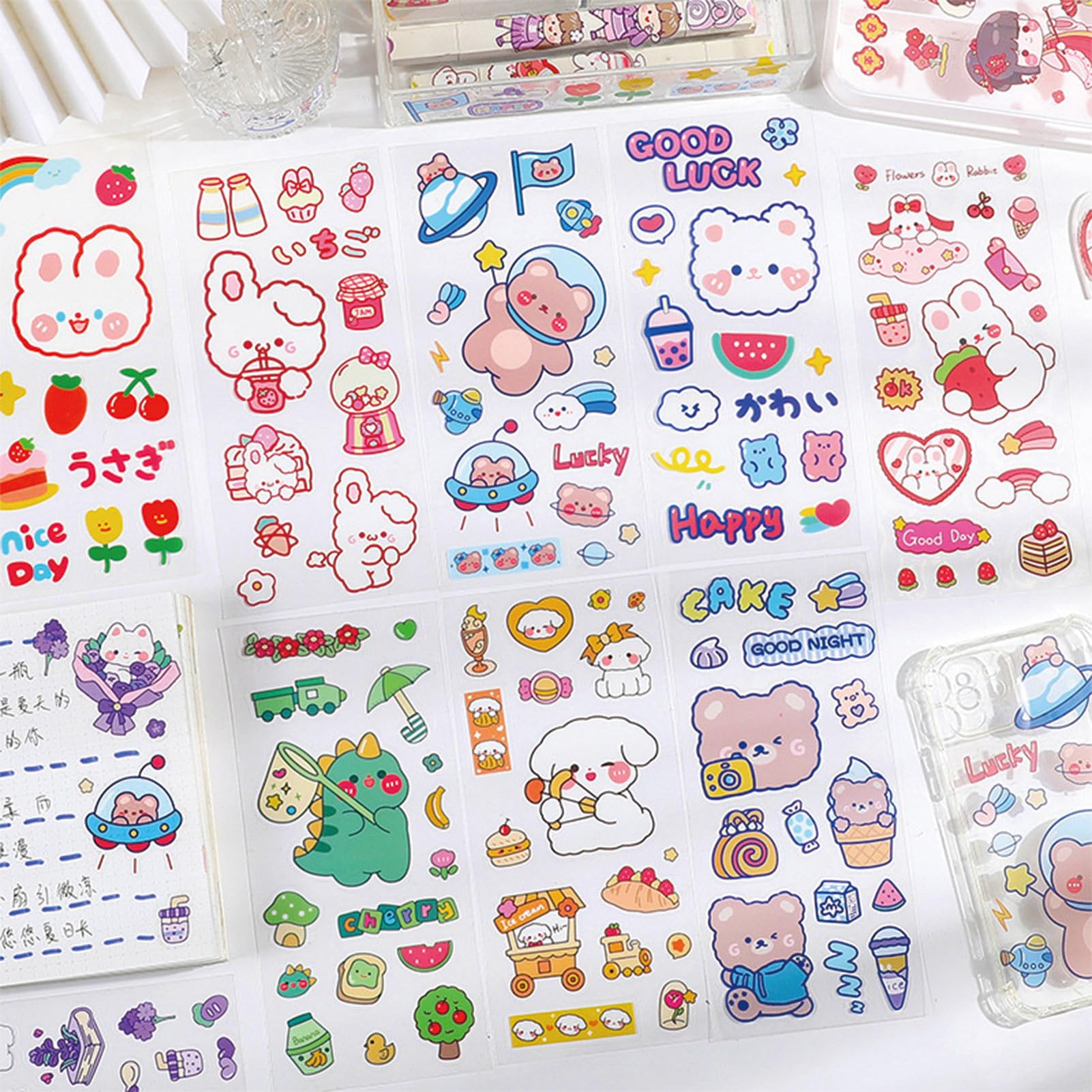 20 Sheets Cute Kawaii Cartoon Stickers for Kids - Waterproof Animal Stickers for DIY Crafts, Scrapbooking, Journals & School Projects - Fun Decorative Adhesive Stickers for Girls & Boys (20 Sheets)