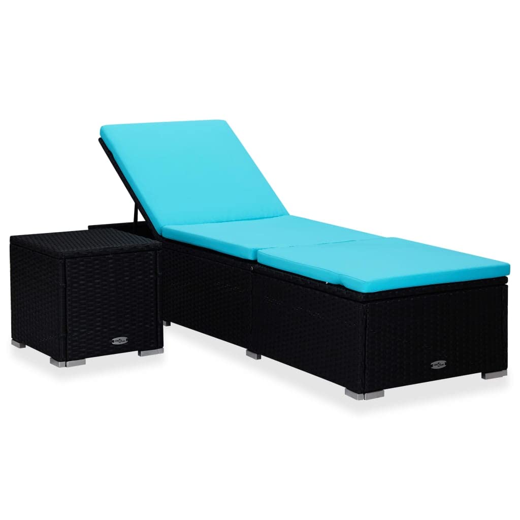 Modern Blue Poly Rattan Coffee Table & End Table Set with Cushion - Perfect for Living Room, Patio, or Sun Lounge - Durable Cocktail & Side Table for Tea Time, Dining & Leisure
