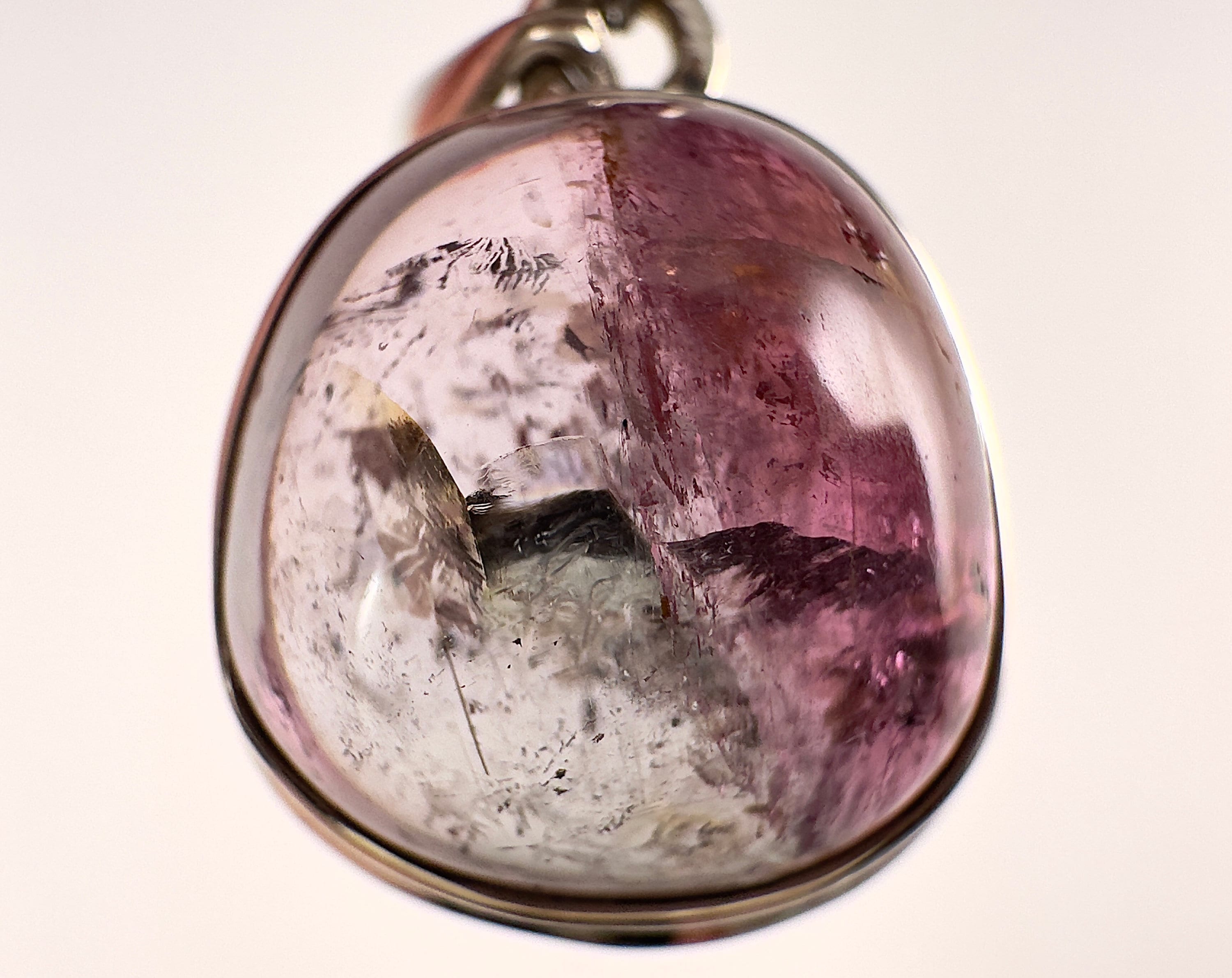 Bicolor Tourmaline Crystal Pendant Necklace - Sterling Silver Cabochon Birthstone Jewelry for Women - Healing Crystals & Gemstones Gift for Birthday, Anniversary - 54444 | Spiritual Healing, Energy Balancing, Chakra Alignment
