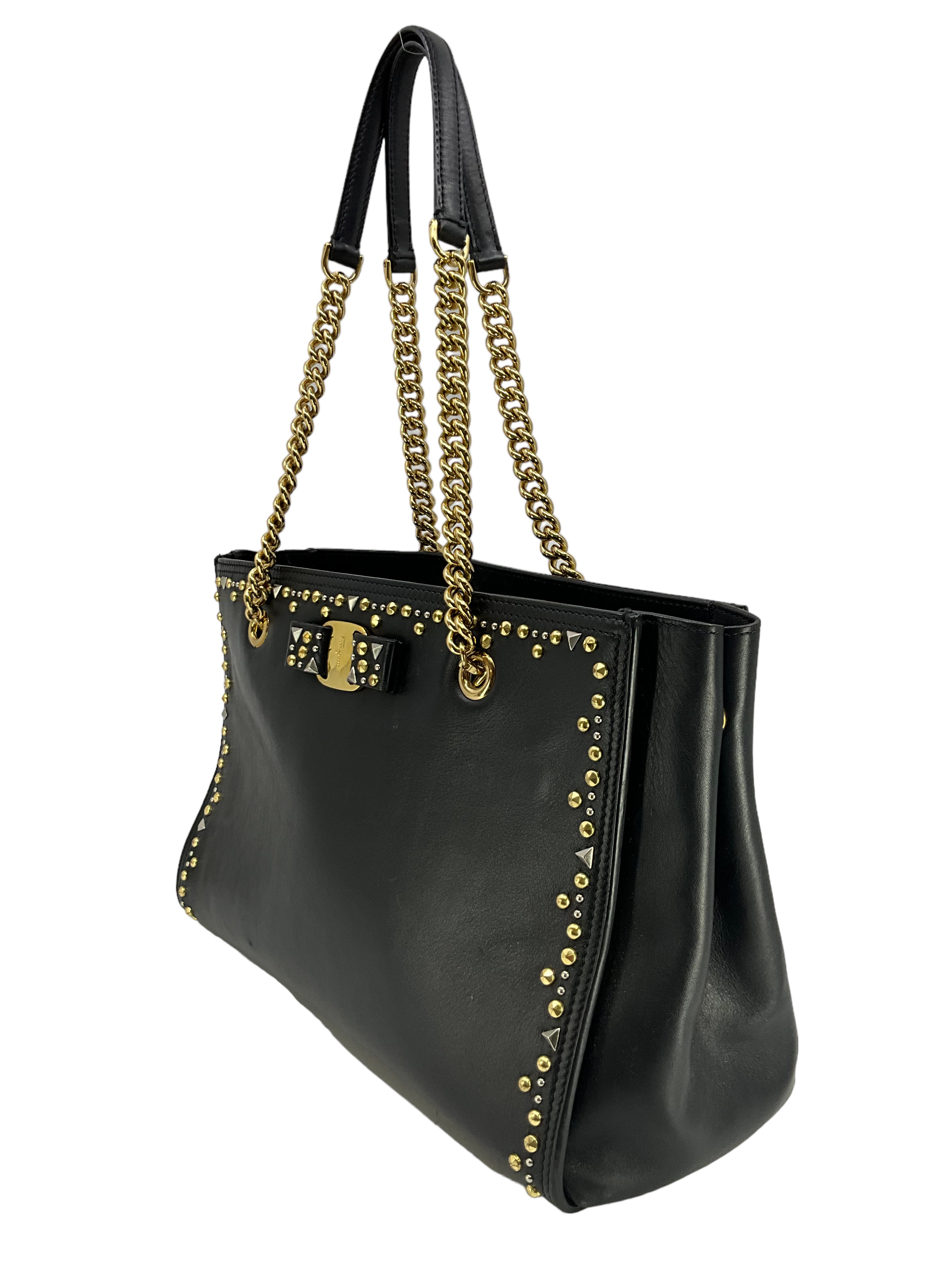 Salvatore Ferragamo Studded Leather Vara Bow Bag - Luxury Designer Handbag for Women, Perfect for Parties, Weddings & Evening Events