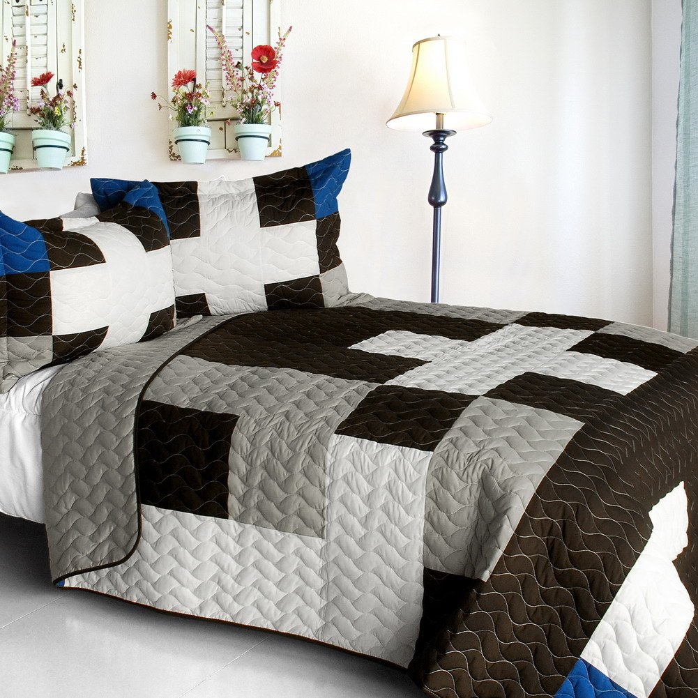 Milky Quartz Geometric Quilt Set - Full/Queen Size Vermicelli-Quilted Patchwork Bedding | Perfect for Modern Bedroom Decor & Cozy Winter Nights