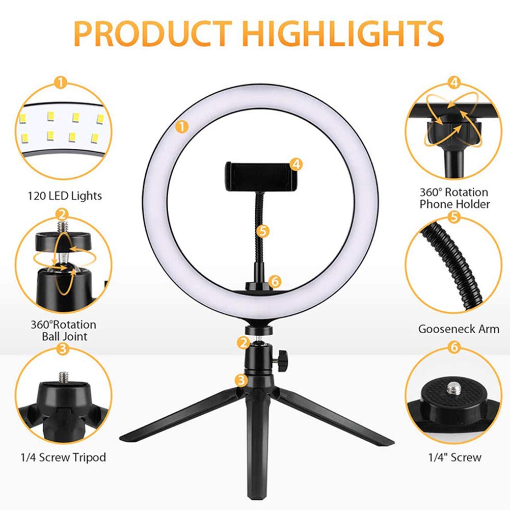 6/10 Inch Adjustable LED Ring Light with Tripod Stand - Professional Photography Lighting for Camera, Phone, YouTube Videos, Live Streaming & Studio Fill Light - Perfect for Content Creators, Vloggers and Makeup Artists