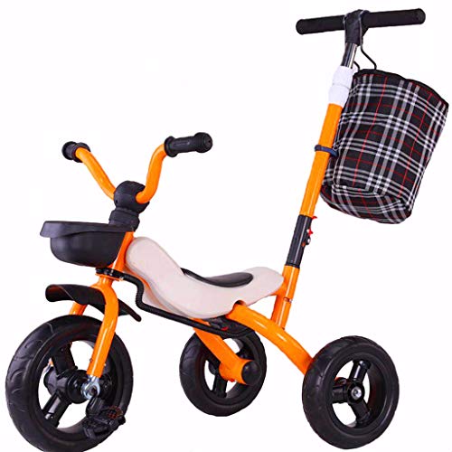 Best Kids Tricycle for 1-6 Year Olds - SONG Foldable Toddler Bike with Parent Push Handle, Adjustable Seat & Safety Belt - Perfect Birthday Gift for Boys & Girls - Indoor & Outdoor Use (Orange) - Great for Park Rides, Backyard Play & Learning to Ride