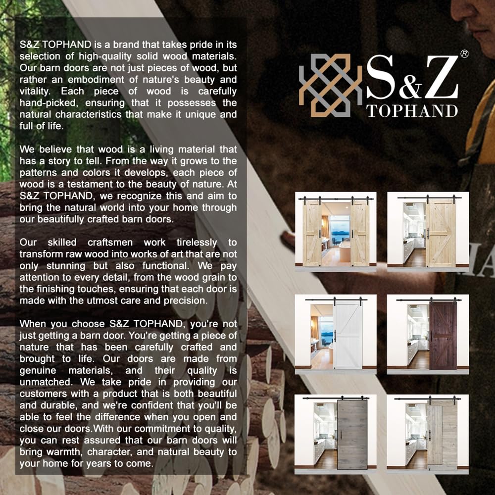 **S&Z TOPHAND 30x84 Inch Unfinished British Brace Knotty Barn Door with 5FT Sliding Hardware Kit - Solid Wood, Double Surfaces, Easy Assembly (30, Door + Big Wheel) - Perfect for Farmhouse, Rustic, and Modern Home Décor**