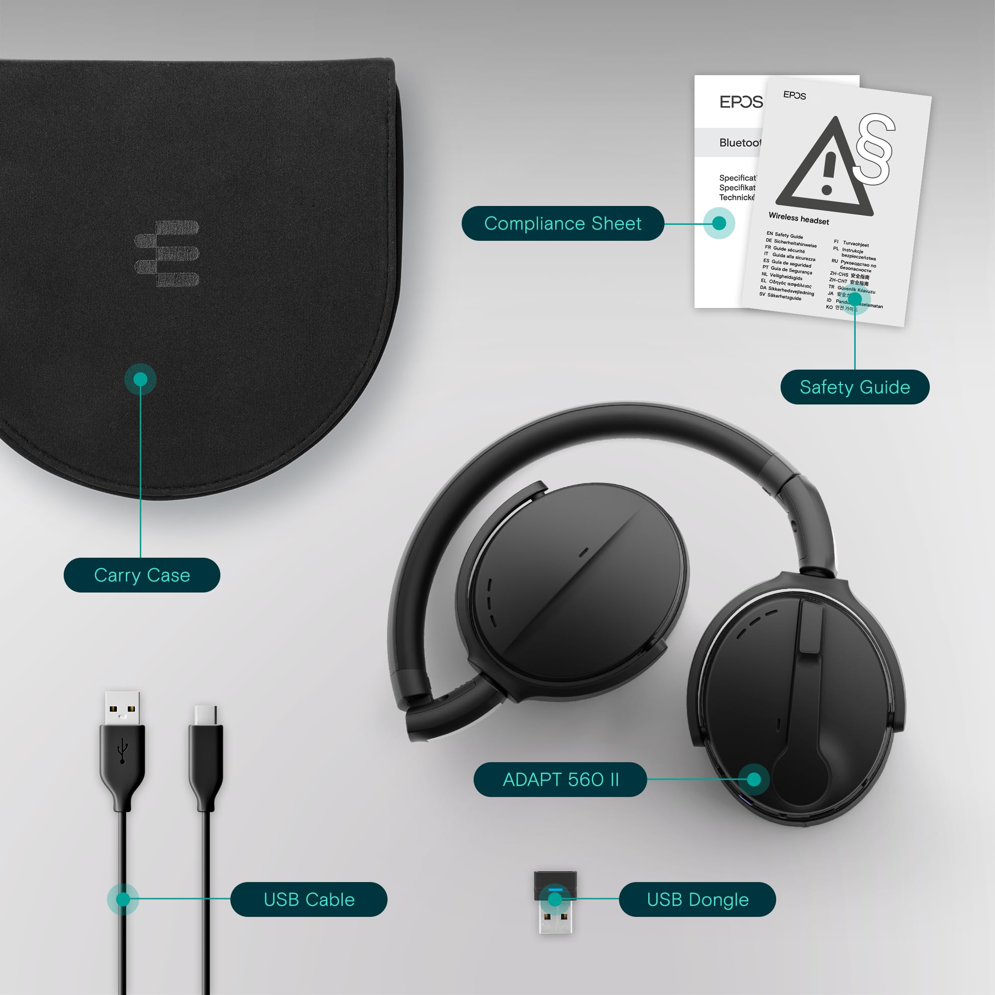 EPOS Sennheiser Adapt 560 II Wireless Bluetooth Headset - Noise Cancelling Office Headphones for Conference Calls, Gaming & Remote Work