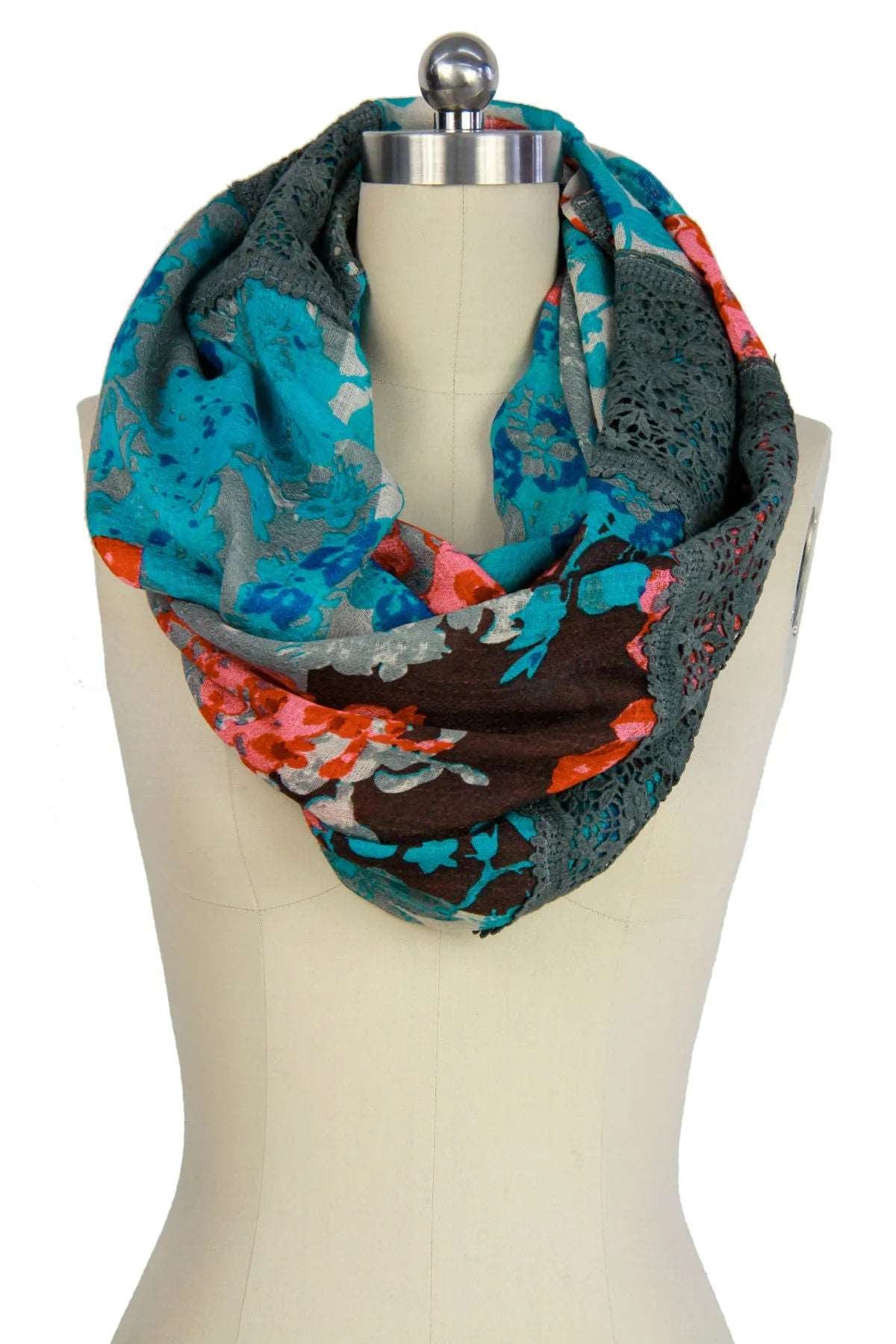 Blue Floral Lace Loop Scarf - Elegant Women's Fashion Accessory for Spring & Fall Outfits, Perfect for Office, Party and Casual Wear