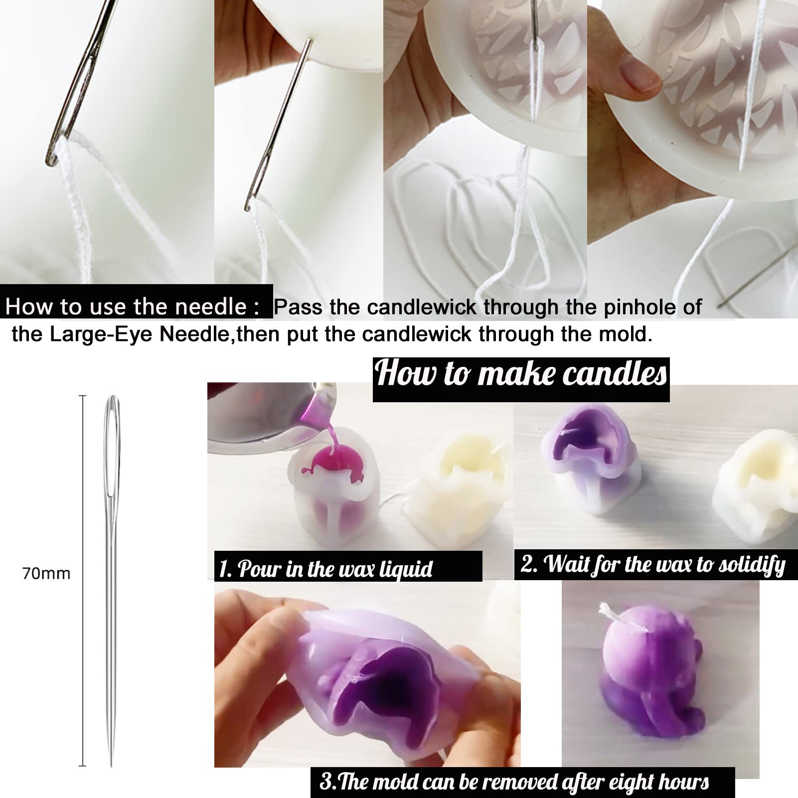 13 PCS Flower Silicone Candle Molds Set with Large-Eye Wicking Needle - DIY Candle Making Kit for Soy Wax, Beeswax, Resin & Clay - Perfect for Home Decor, Wedding Centerpieces & Handmade Gifts
