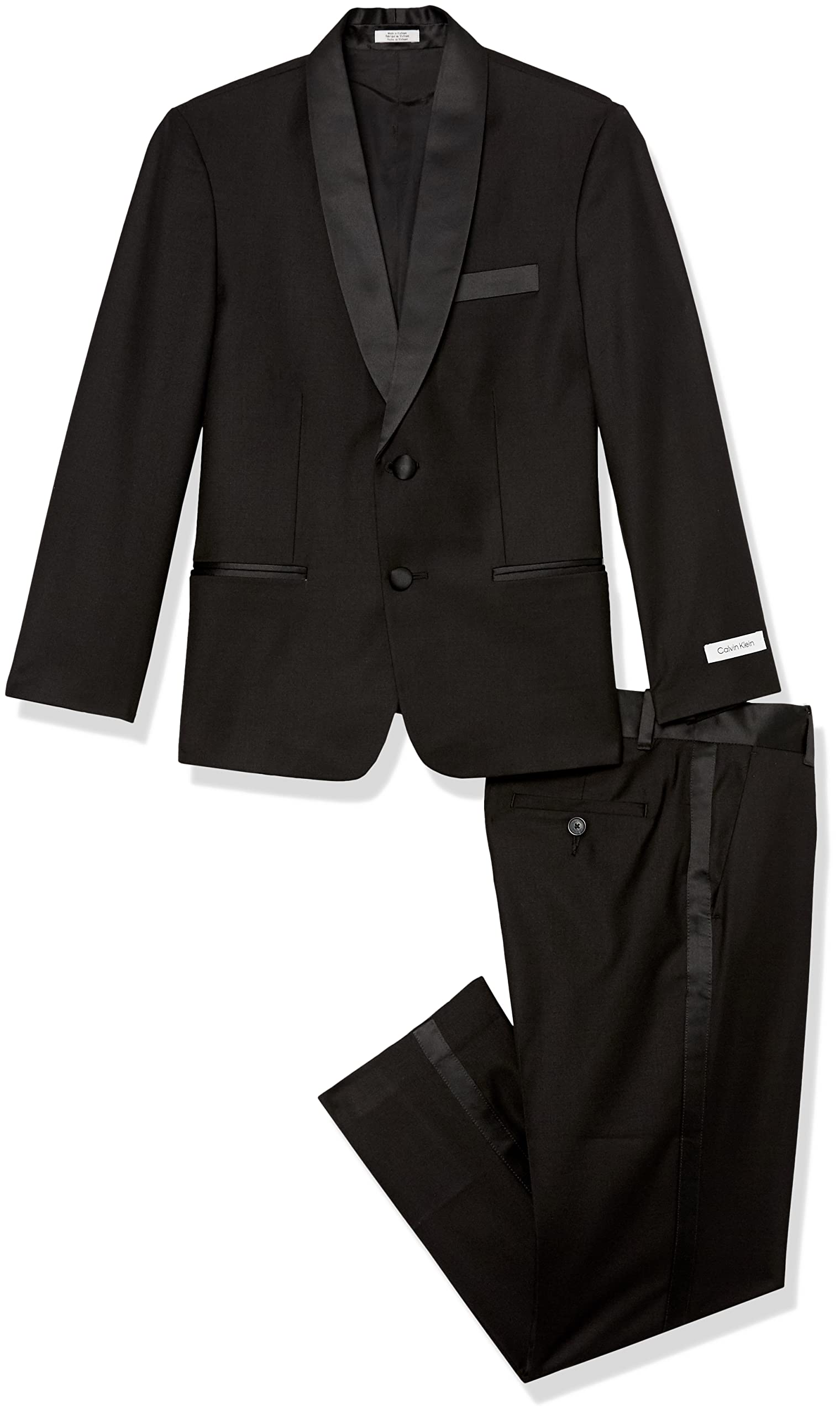 Calvin Klein Boys' 2-Piece Formal Tuxedo Suit Set with Jacket & Dress Pants | Satin Trim Detailing & Functional Pockets | Perfect for Weddings, Prom & Special Occasions