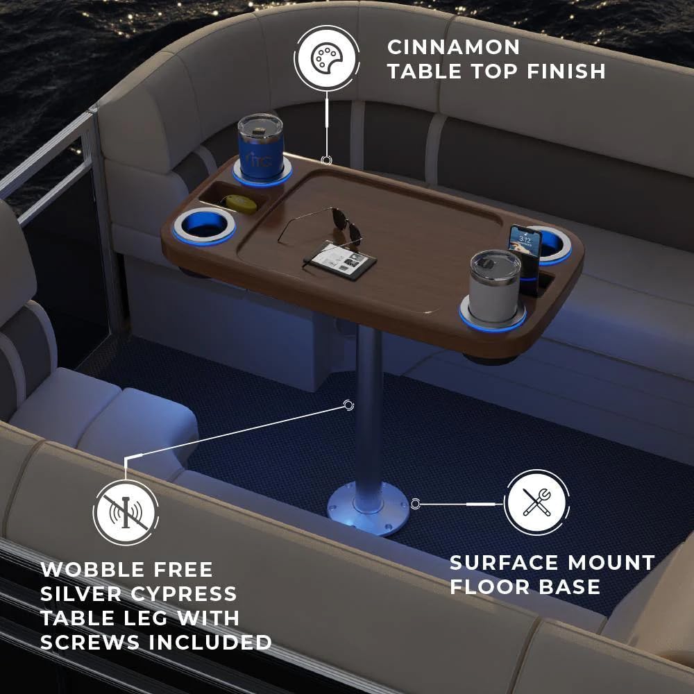 ITC Lit Marine Boat Table Leg Set - Pontoon Accessories with Blue LED Drink Holder for Boating & Outdoor Parties