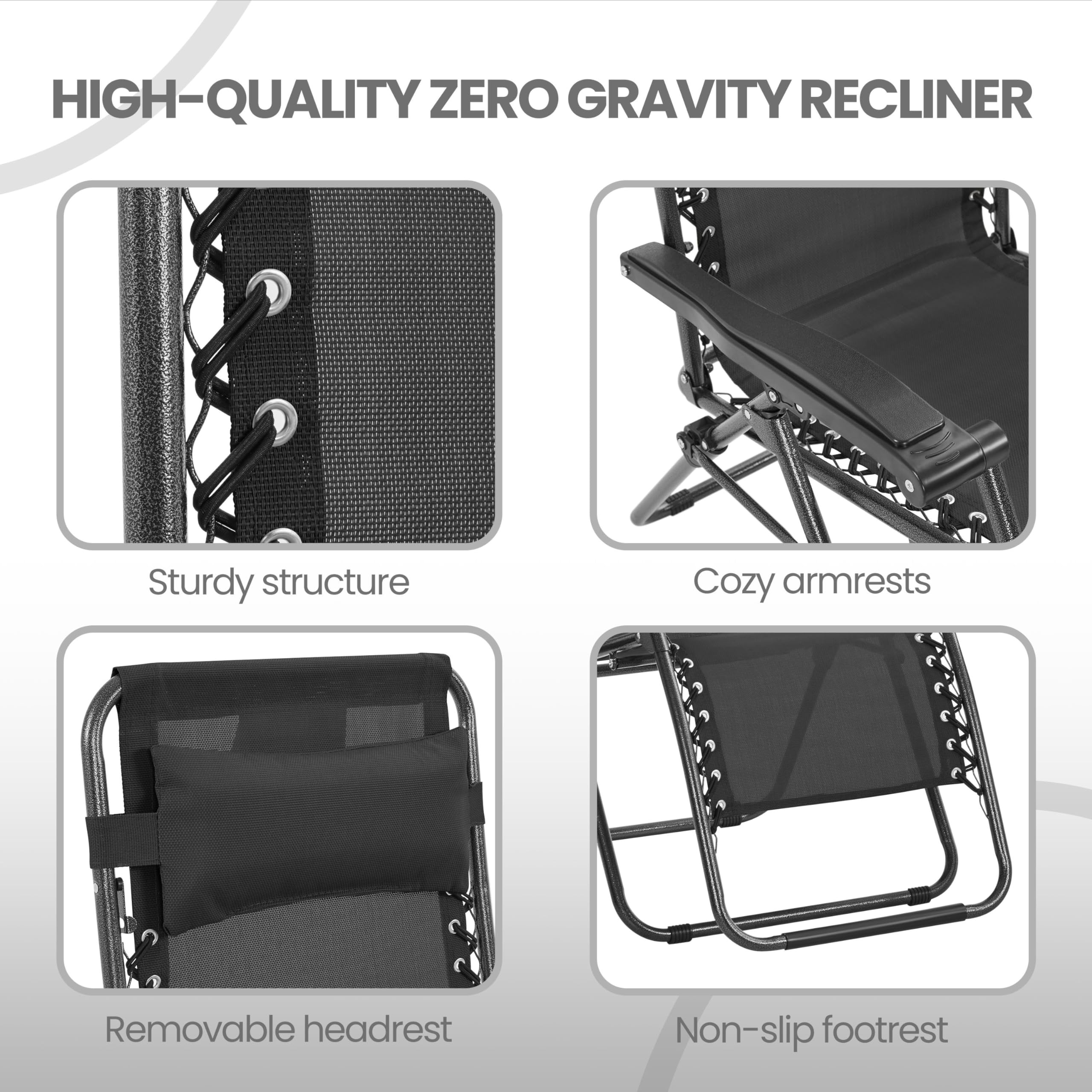 Yaheetech 29 Inch Zero Gravity Chair with Pillow, Cup Holder & Carry Strap - Adjustable Foldable Reclining Lounge Chair for Outdoor, Patio, Lawn, Poolside, Beach - Black (1 Pack) - Perfect for Relaxing, Sunbathing and Backyard Lounging
