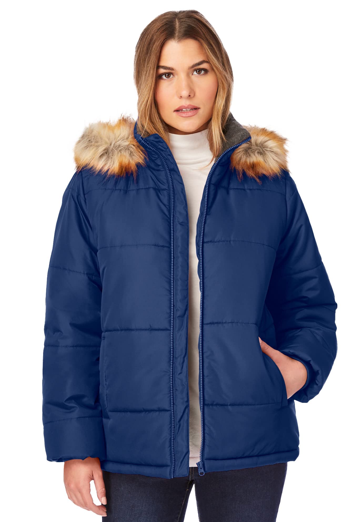 Rooman's Women's Plus Size Short Puffer Jacket - Lightweight Winter Coat for Cold Weather, Fashionable Outerwear for Casual Outings & Daily Commute