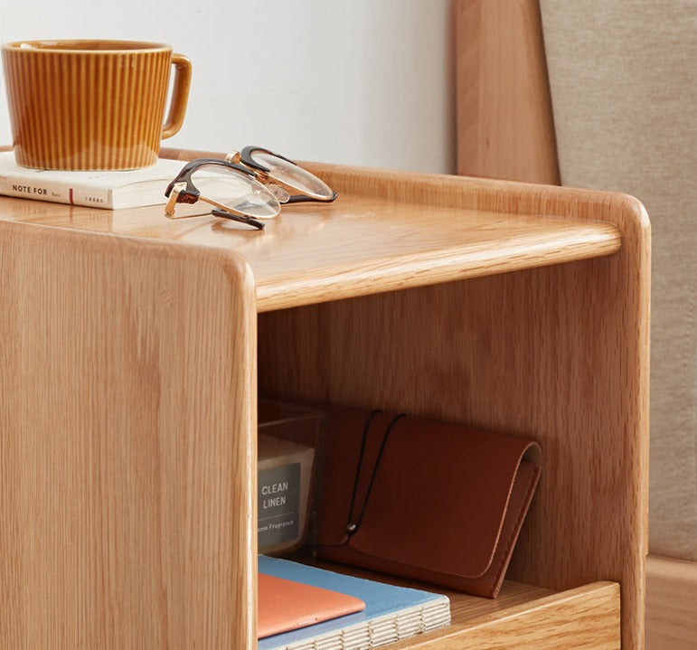 Solid Wood Ultra Narrow Nightstand - Oak, Rubber, Cherry - Perfect for Small Bedrooms, Apartments & Tight Spaces