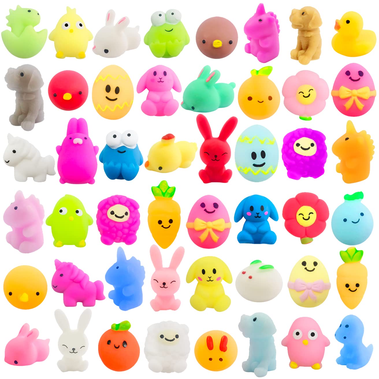 48 Pcs Easter Mochi Squishy Toys - Mini Cute Stress Relief Squeeze Toys for Kids, Easter Basket Stuffers & Party Favors - Fun Sensory Fidget Toys for Anxiety Relief, Classroom Rewards and Easter Egg Hunt Prizes