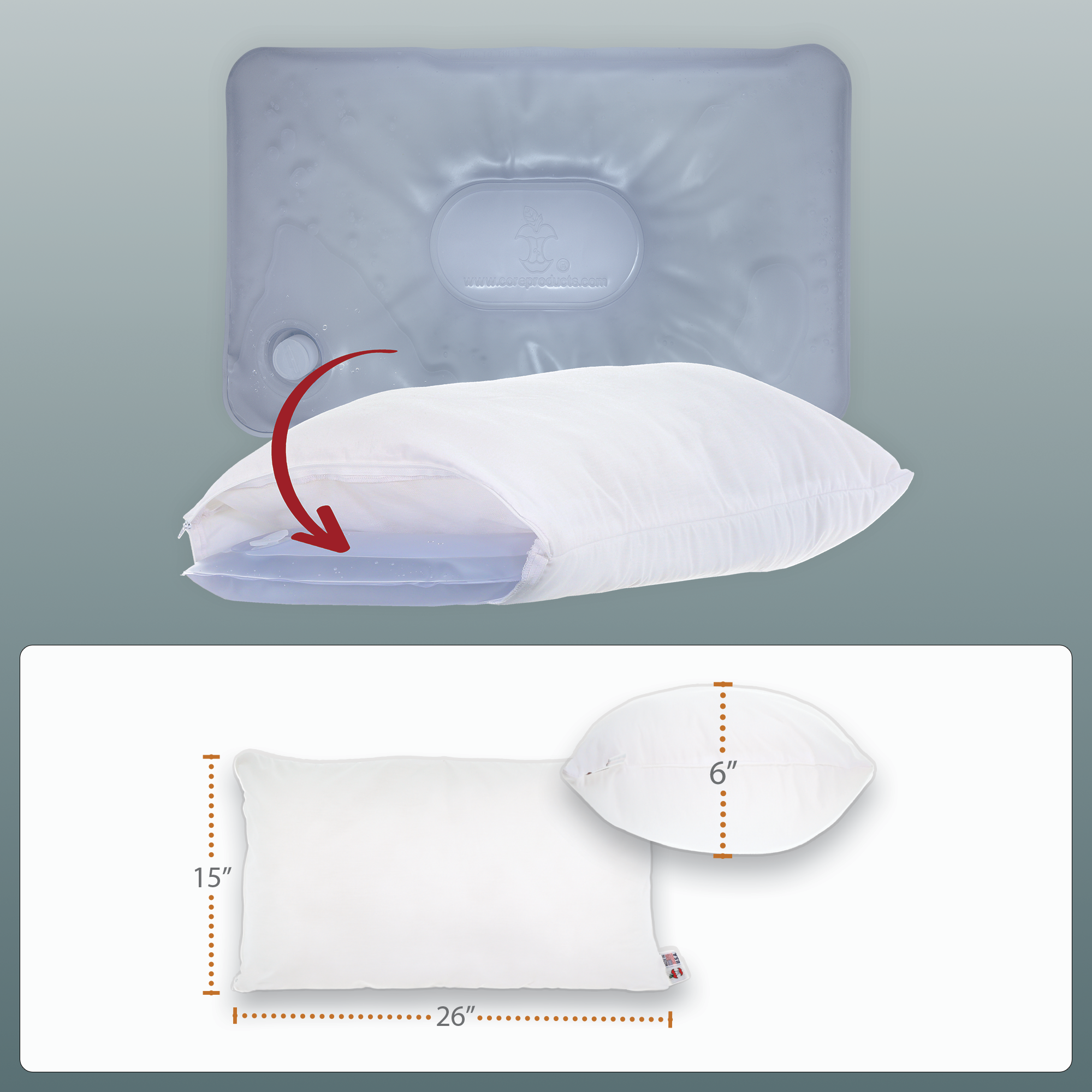 Tri Core Water Pillow for Neck Pain Relief - Adjustable Cervical Support Pillow with Cooling Gel - Ideal for Side, Back & Stomach Sleepers - Perfect for Home, Travel & Office Use