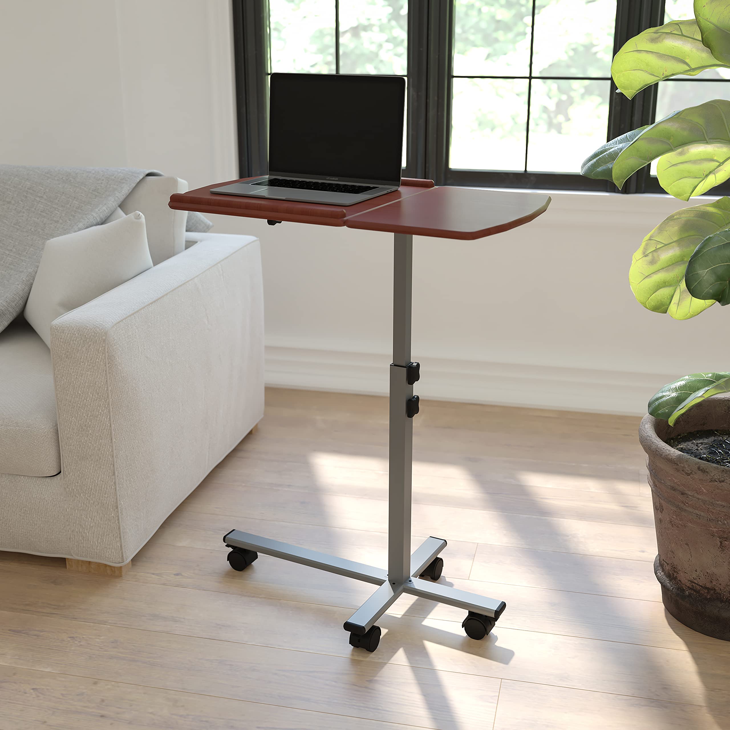 Cherry Angle and Height Adjustable Mobile Laptop Computer Table - Perfect for Home Office, Bedroom, and Small Spaces