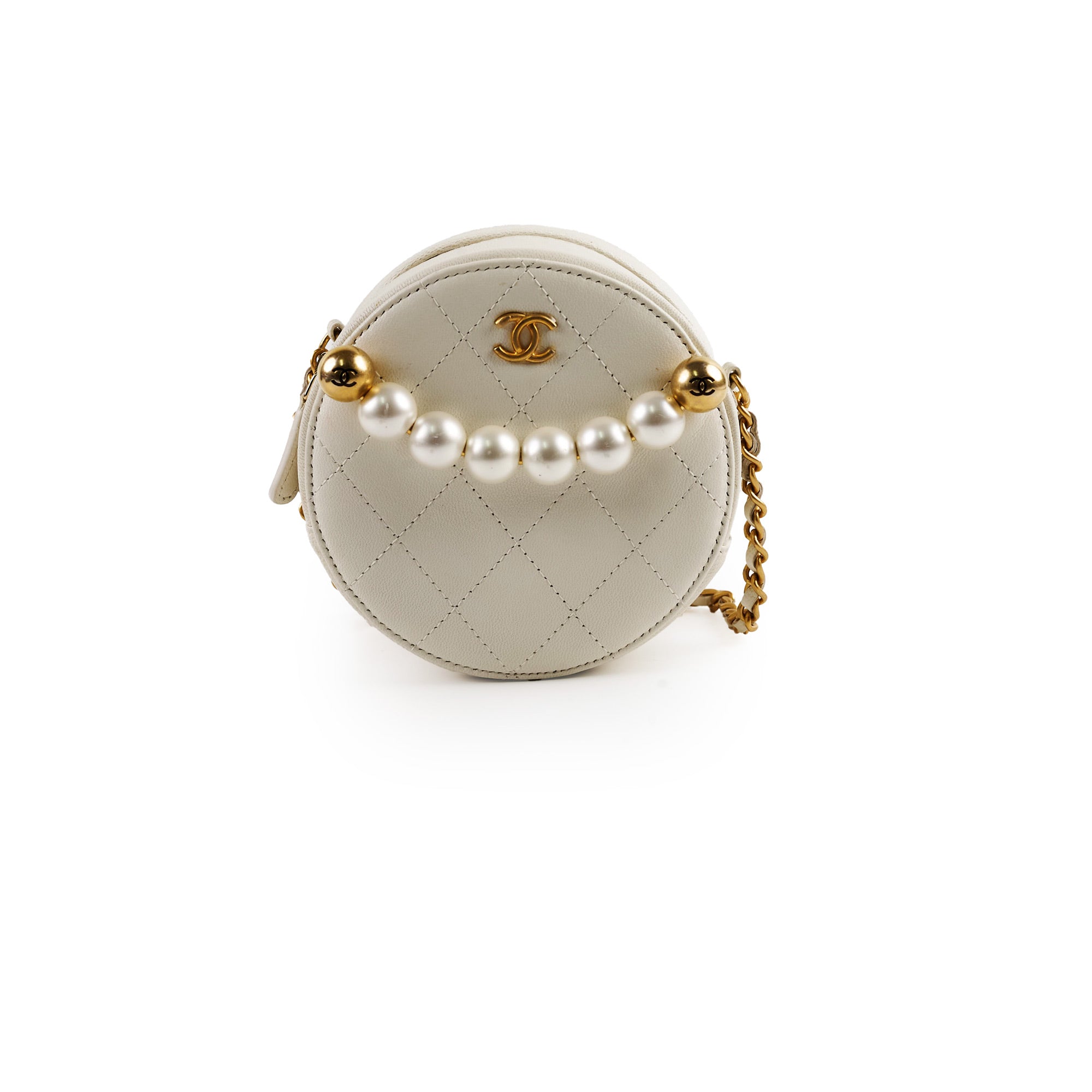 Chanel White Pearl Round Bag - Luxury Designer Handbag for Women | Perfect for Parties, Weddings & Special Occasions