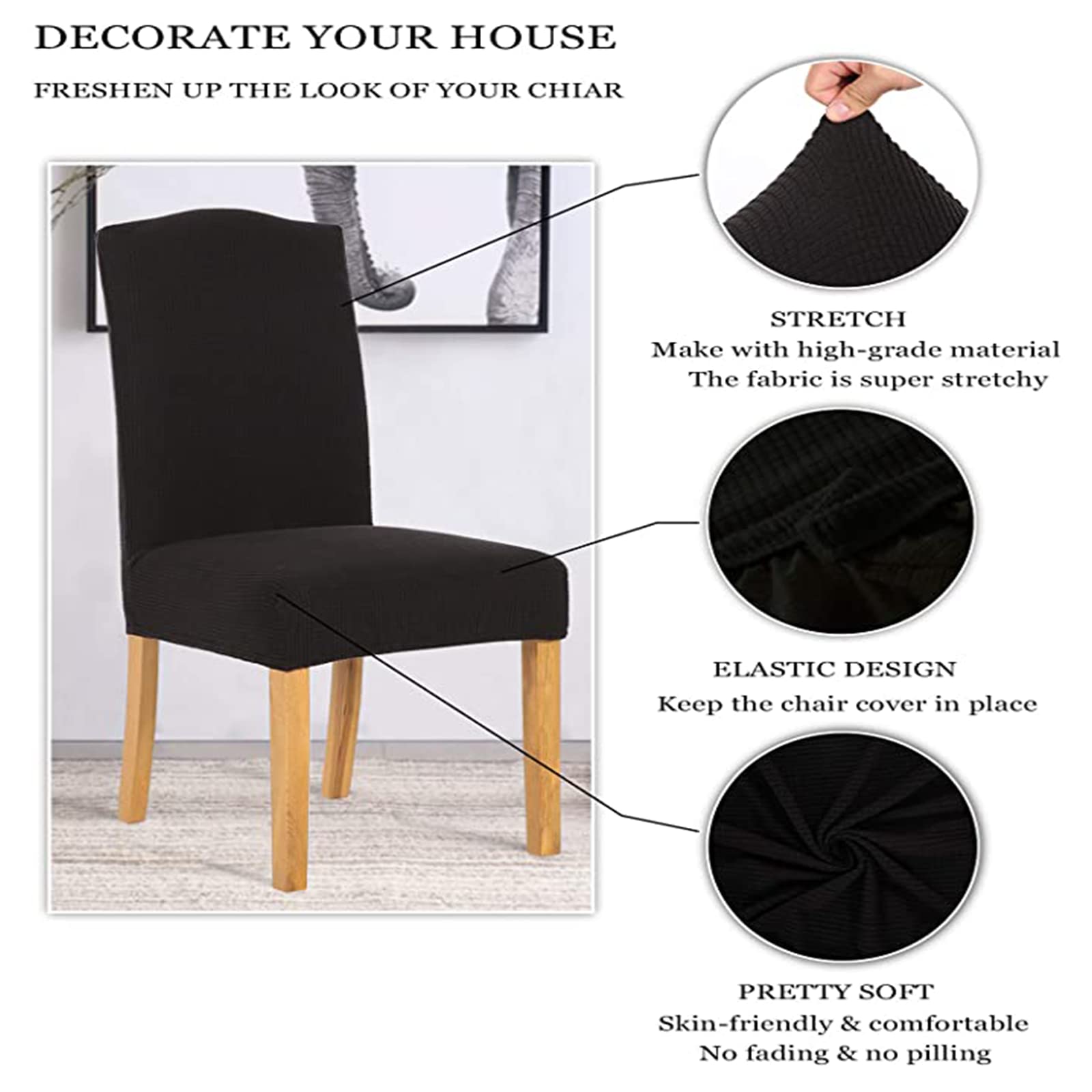 Stretch High Back Dining Chair Covers - Washable & Removable Protective Seat Covers for Dining Room, Hotel, Wedding, Banquet & Party Decor (Black, Pack of 2) | Perfect for Home, Restaurant & Event Decorations