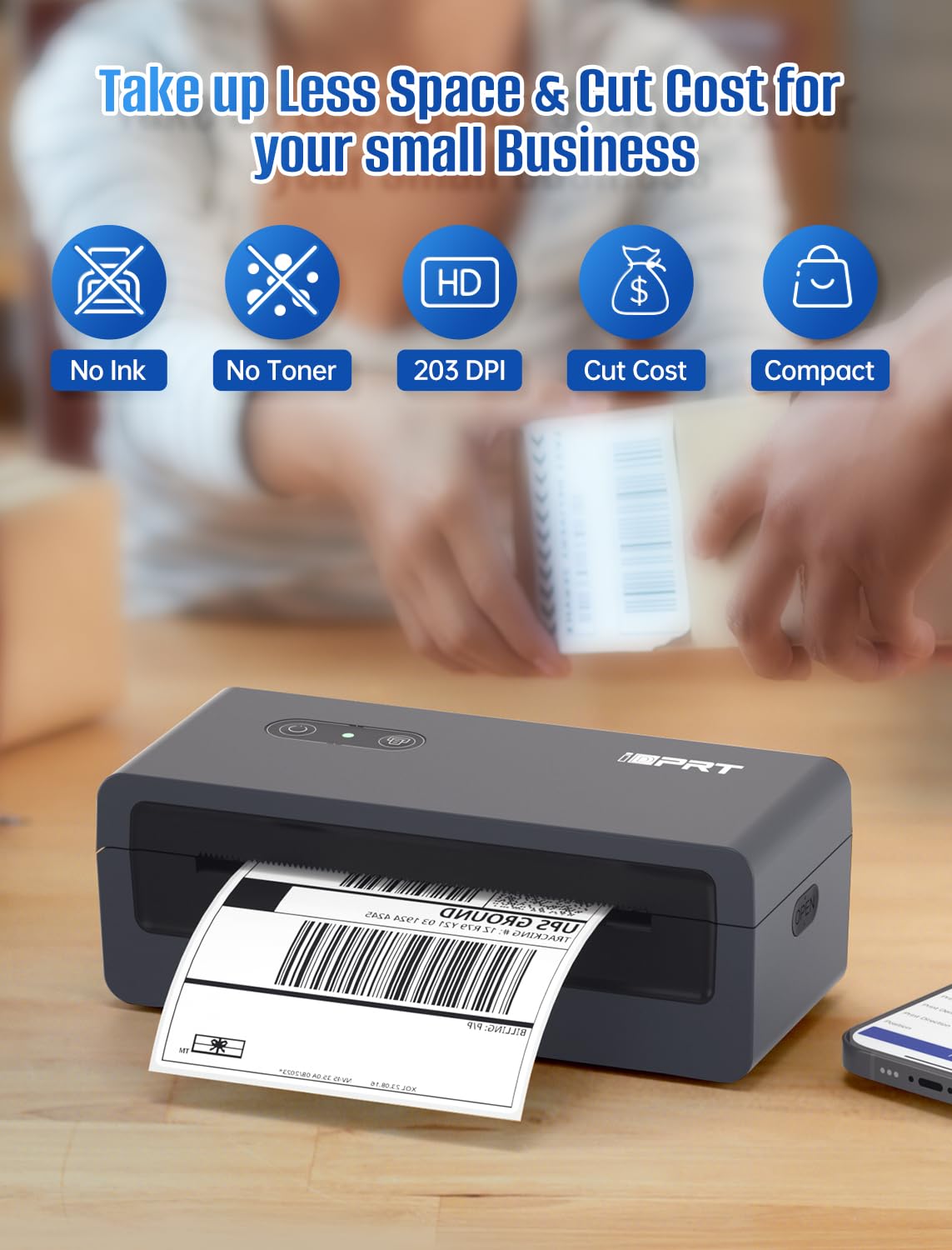 iDPRT 4x6 Bluetooth Thermal Shipping Label Printer for Small Business - Compatible with Android, iPhone, Windows, macOS - Perfect for Amazon, Shopify, eBay, Etsy & USPS Packages - Ideal for Home Office, Warehouse & E-commerce Shipping