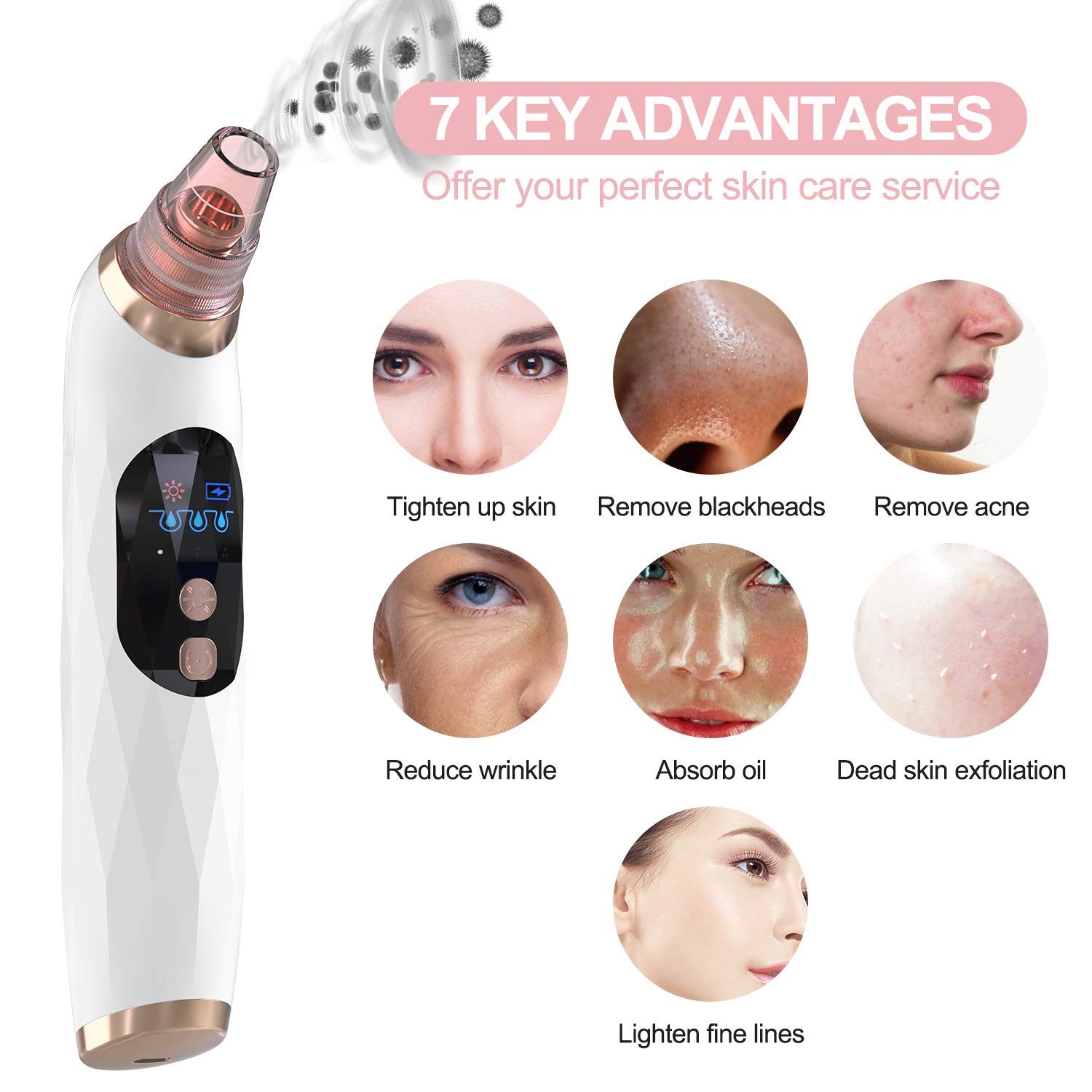2021 Upgraded YONOY Blackhead Remover Vacuum - USB Rechargeable Pore Cleanser with Hot Compress, LCD Screen & Stand | Professional Facial Care Tool for Deep Cleansing & Skin Purifying at Home Spa