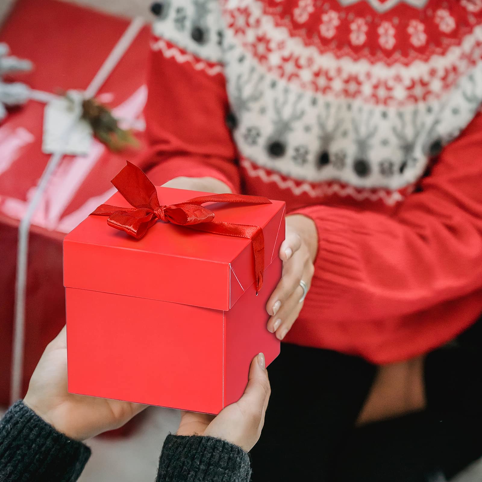 12 Pcs Red Gift Boxes with Lids - Christmas, Wedding, Birthday Favors for Presents & Flower Arrangements