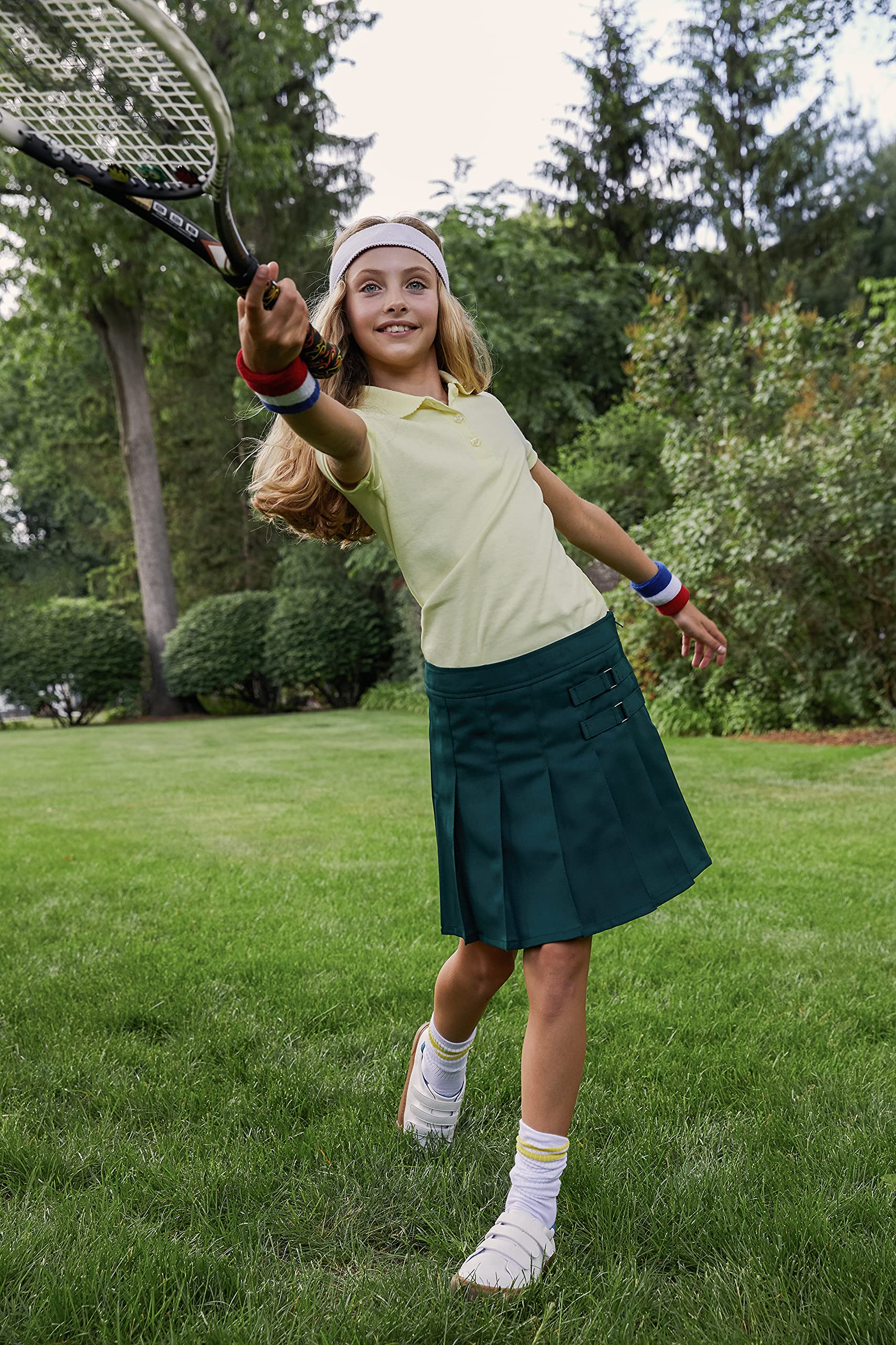 French Toast Girls Adjustable Waist Two-Tab Pleated-Front Scooter Skirt - Comfortable Stretch Fabric for School, Playdates & Casual Outings
