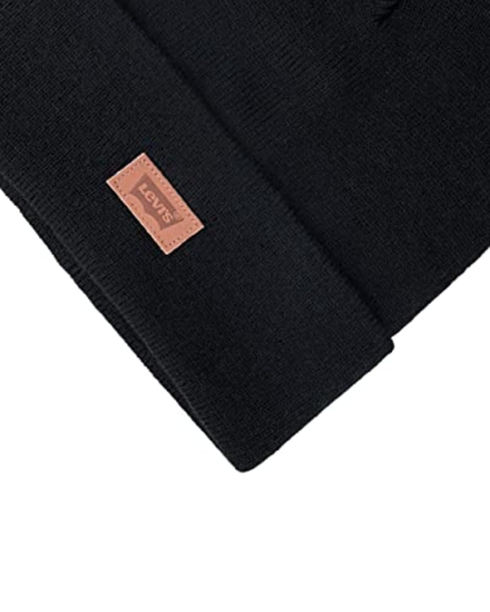Levi's All Season Comfortable Leather Logo Patch Cuffed Hero Beanie - Warm Winter Hat for Men & Women, Outdoor Activities, Skiing, Snowboarding