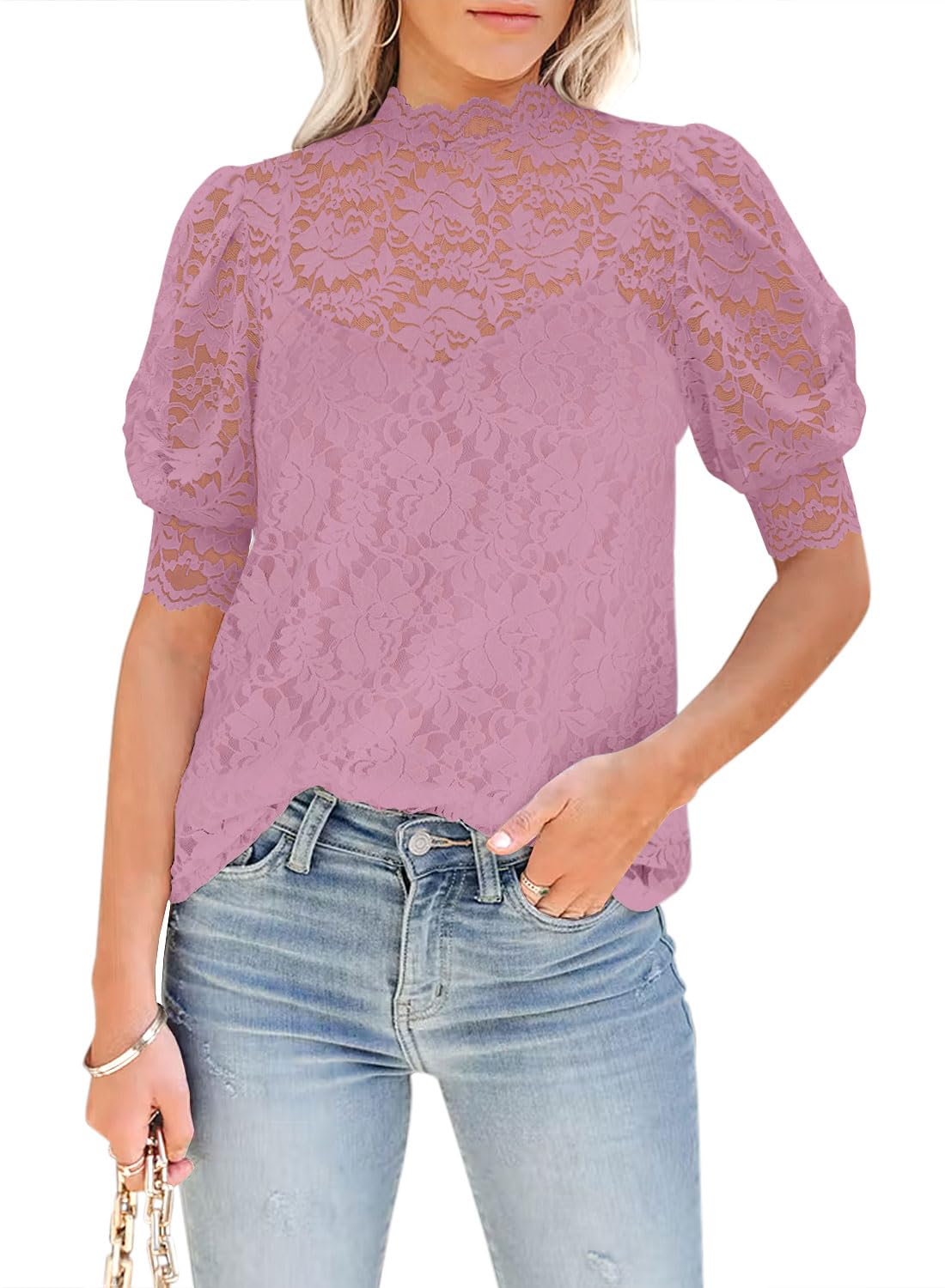DOROSE Women's Long Sleeve Lace Floral Blouse - Elegant Casual Tops for Work, Date Night & Special Occasions
