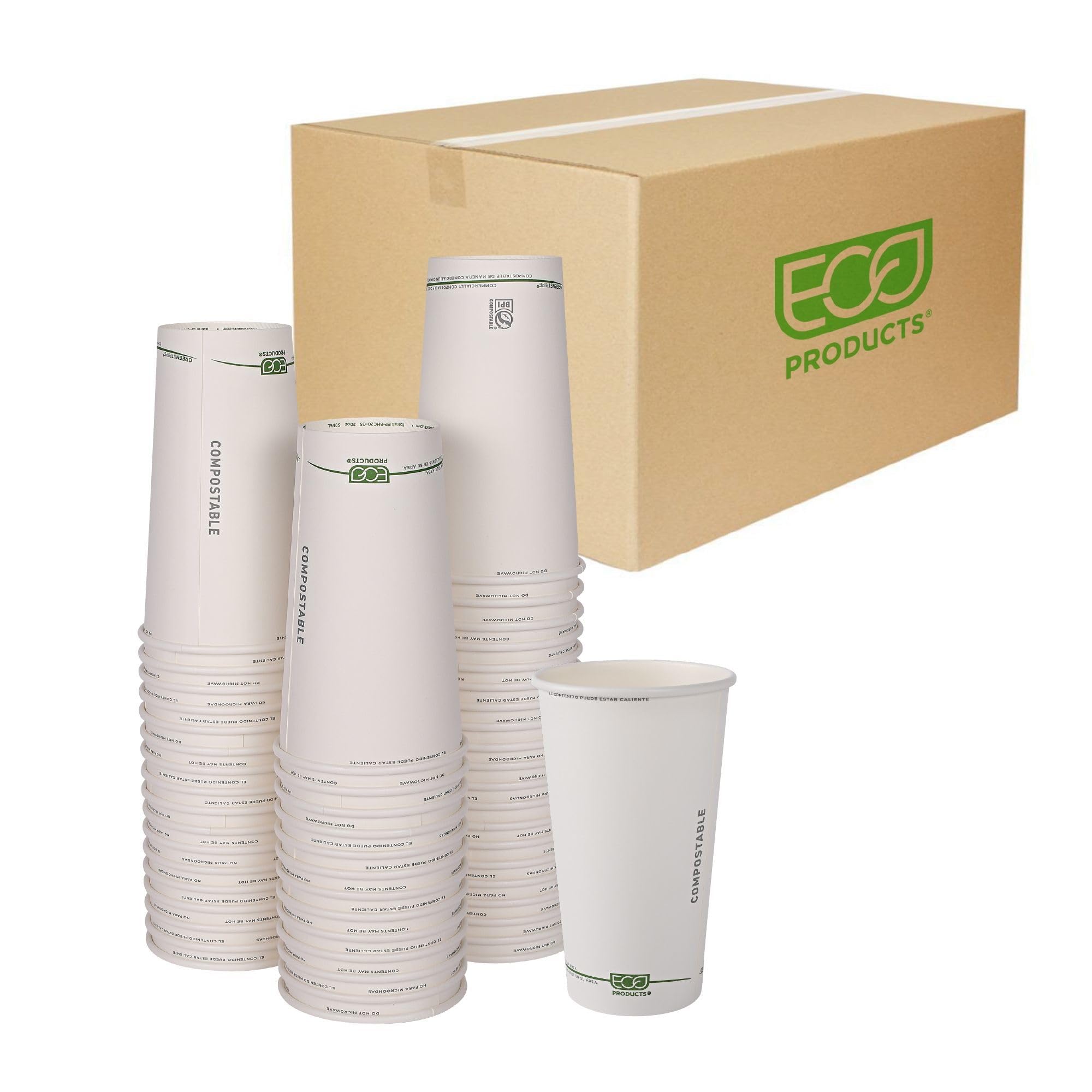 ECO PRODUCTS Compostable Disposable 20oz Coffee Cups - 1000 Count Case | White Hot Paper Cups with Plant-Based PLA Lining | Biodegradable & Eco-Friendly | Perfect for Coffee Shops, Offices, and Events