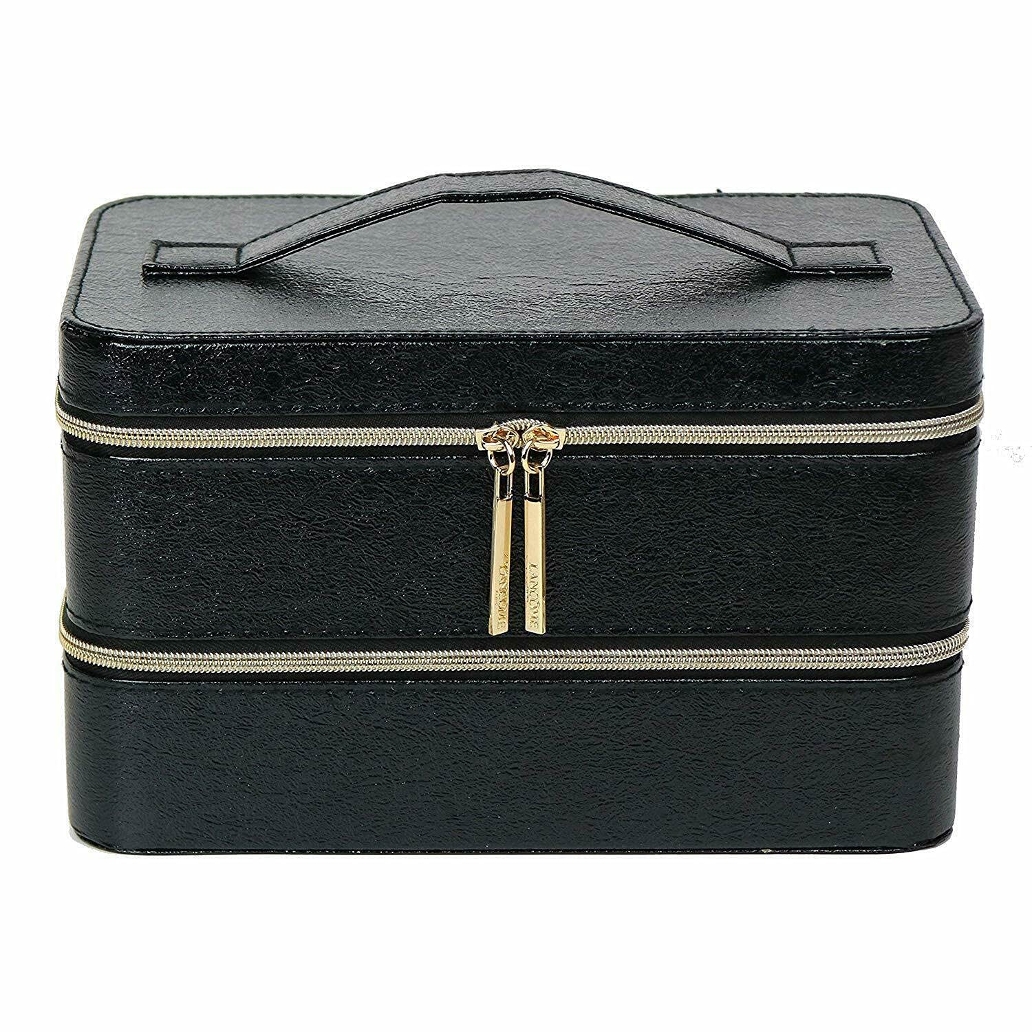2-Tier Synthetic Leather Makeup Train Case Organizer – Semi-Gloss Cosmetic Display & Storage Box for Bathroom Vanity, Travel & Home Organization