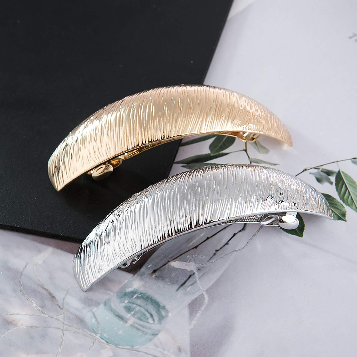 JinYu Women's Hair Clips - Fashionable French Style Metal Barrettes for Medium to Thick Hair, Non-Slip Automatic Clasp (Gold) | Perfect for Office, Wedding & Everyday Use