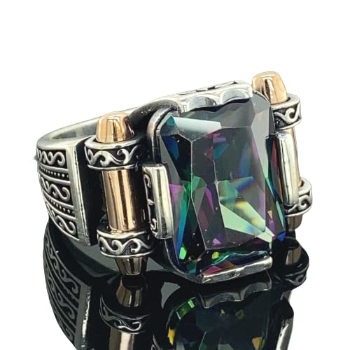Handmade Mystic Topaz Men's Ring - 925 Sterling Silver Turkish Artisan Jewelry - Unique Color Changing Stone Ring for Men - Perfect Gift for Husband, Boyfriend, Father - Ideal for Weddings, Anniversaries & Special Occasions