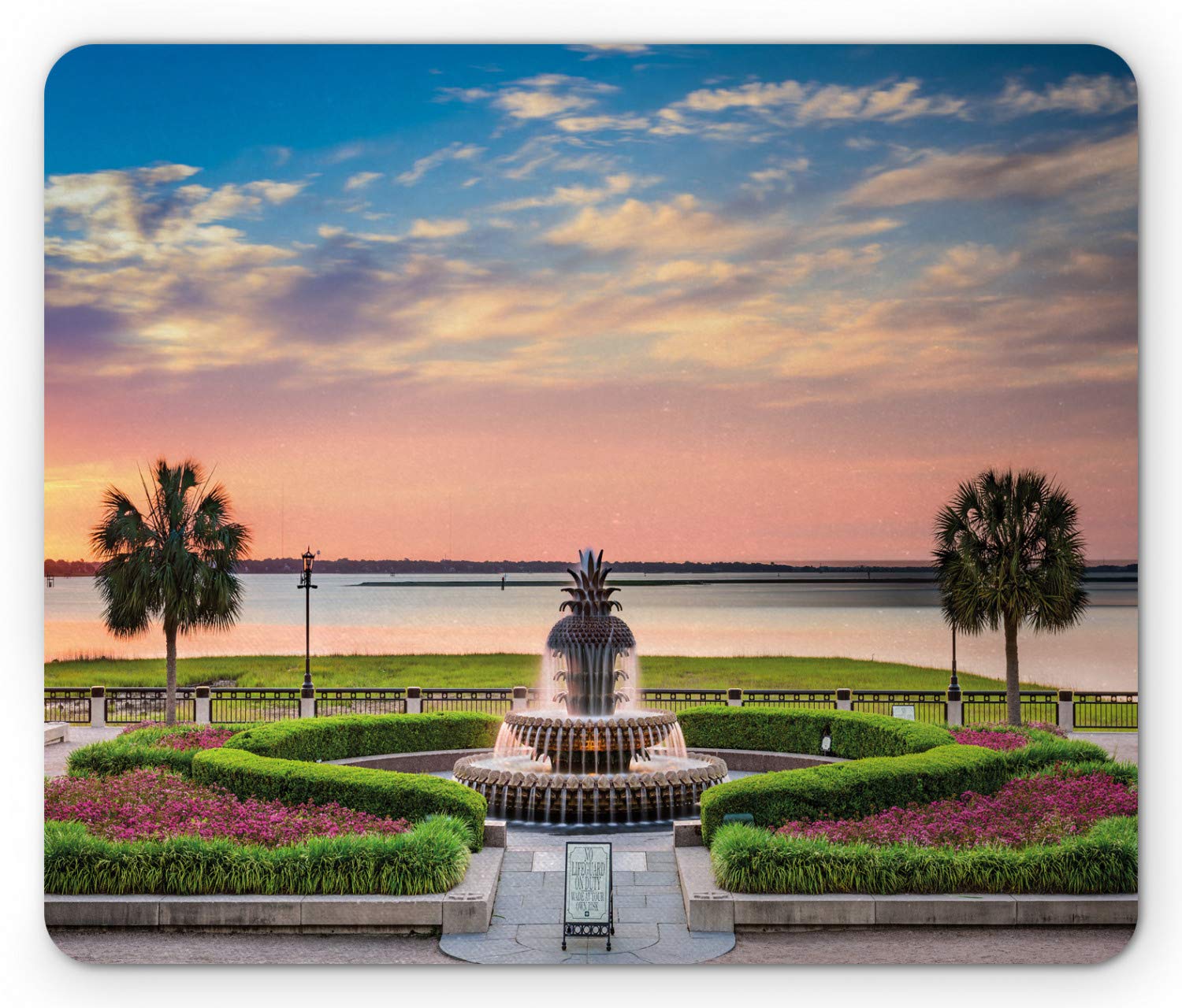 Ambesonne Charleston Mouse Pad - South Carolina Waterfront Park Ocean Scenery Coastal Beach Design - Non-Slip Rubber Mousepad for Office & Gaming - Standard Size Multicolor Computer Accessory for PC, Laptop, Mac - Perfect for Home, Work & Travel Use