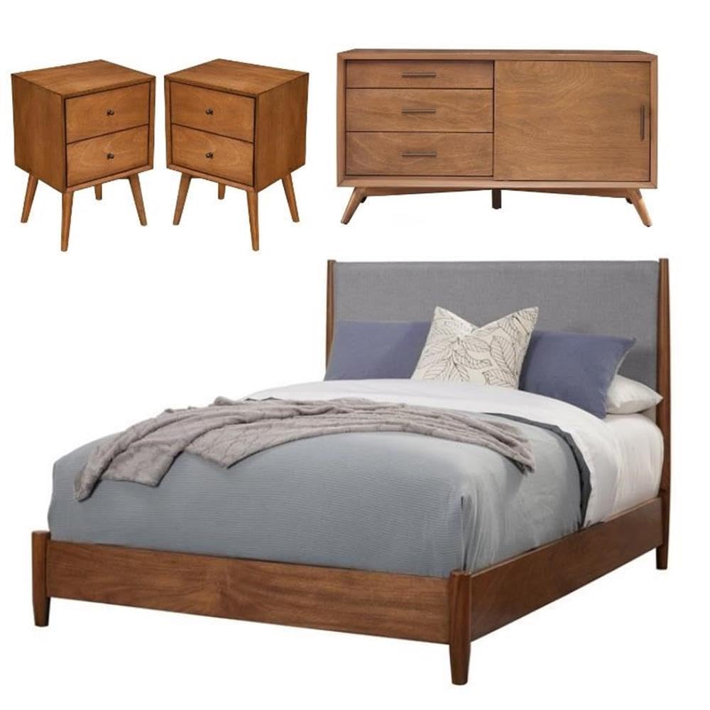 Modern 4-Piece Bedroom Set: King Panel Bed, TV Console & 2 Nightstands - Home Square Furniture for Stylish Living Rooms & Master Suites