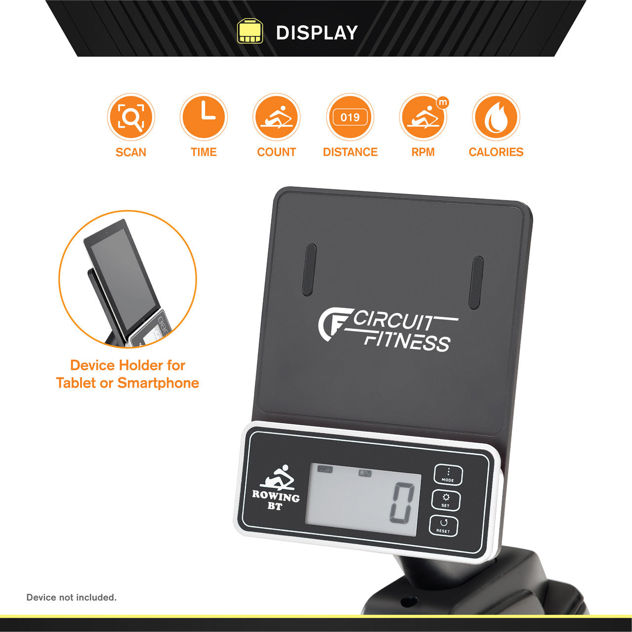 Foldable Magnetic Rowing Machine with Bluetooth - Portable Home Gym Equipment for Full Body Workout | Circuit Fitness AMZ 986RW BT | Perfect for Small Spaces & Apartment Workouts