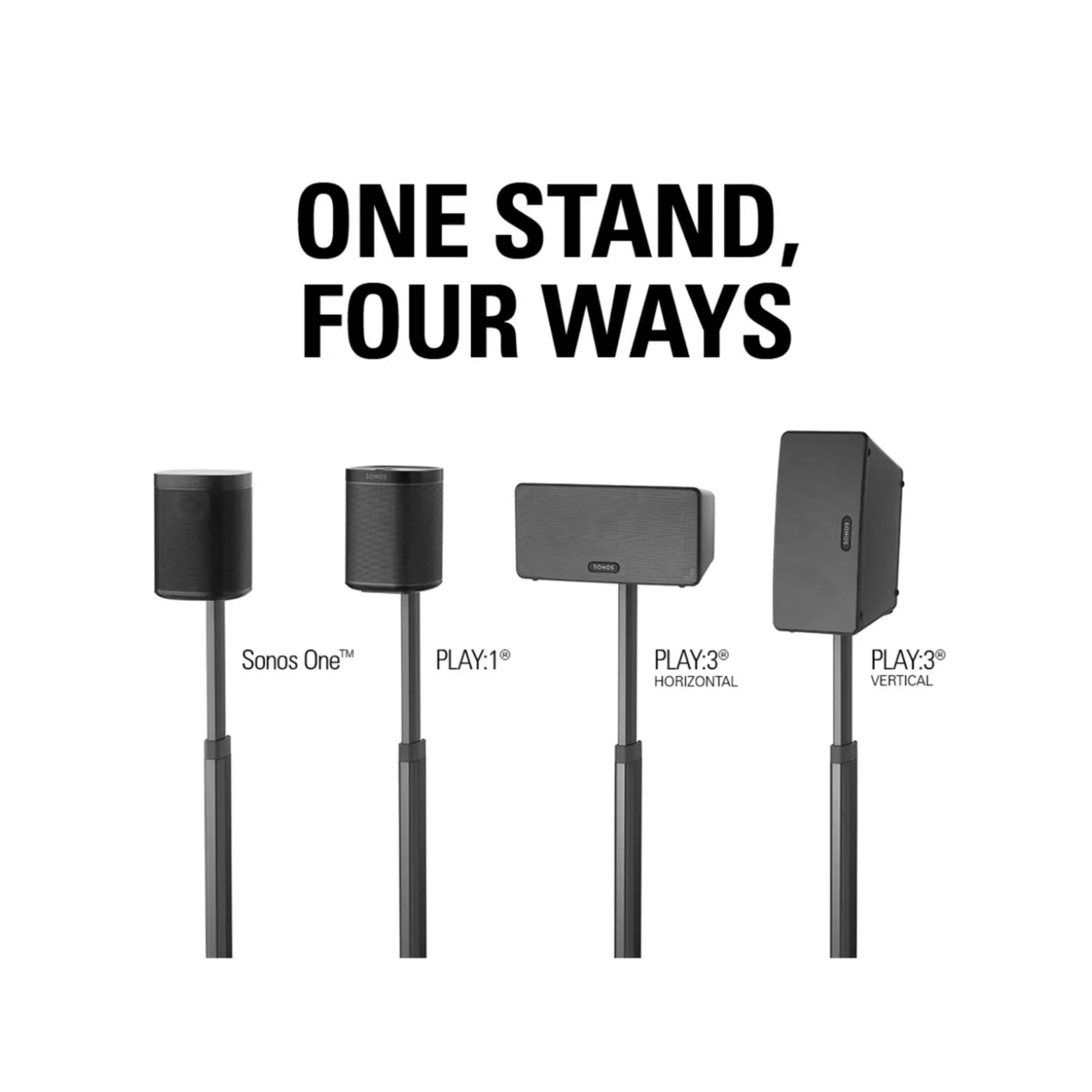 Sanus WSSA1 Adjustable Speaker Stand for Sonos One, Play1 & Play 3 - Premium Height-Adjustable Mount for Home Theater, Gaming & Music Listening