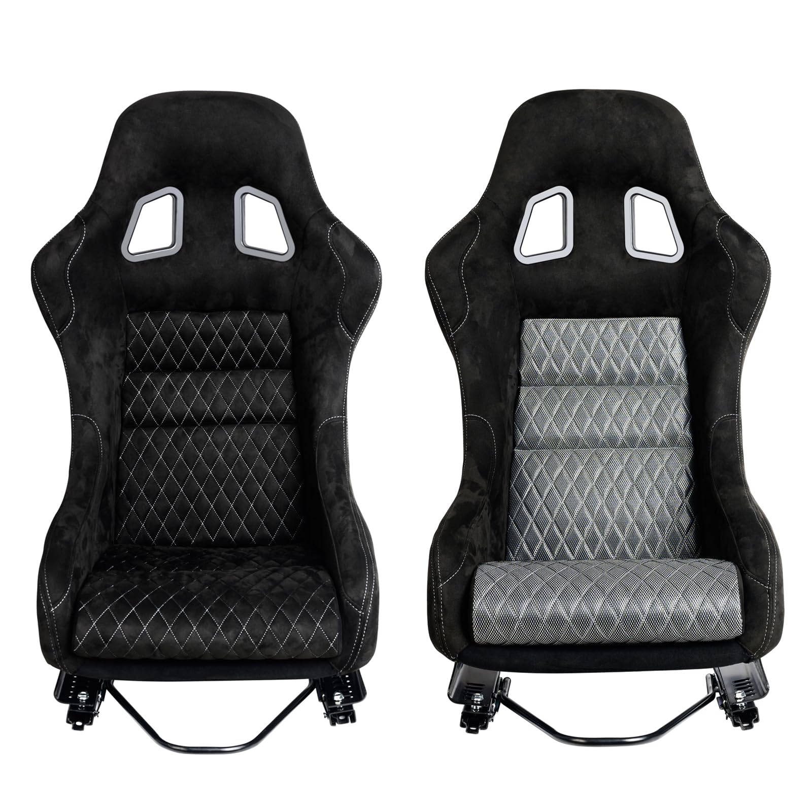 Universal Fiberglass Racing Bucket Seat - Size L, Silver Mesh Fabric with Reinforced Fiberglass Back & Dual Lock Slider | Perfect for Racing Simulators, Gaming Chairs, and Sports Car Upgrades