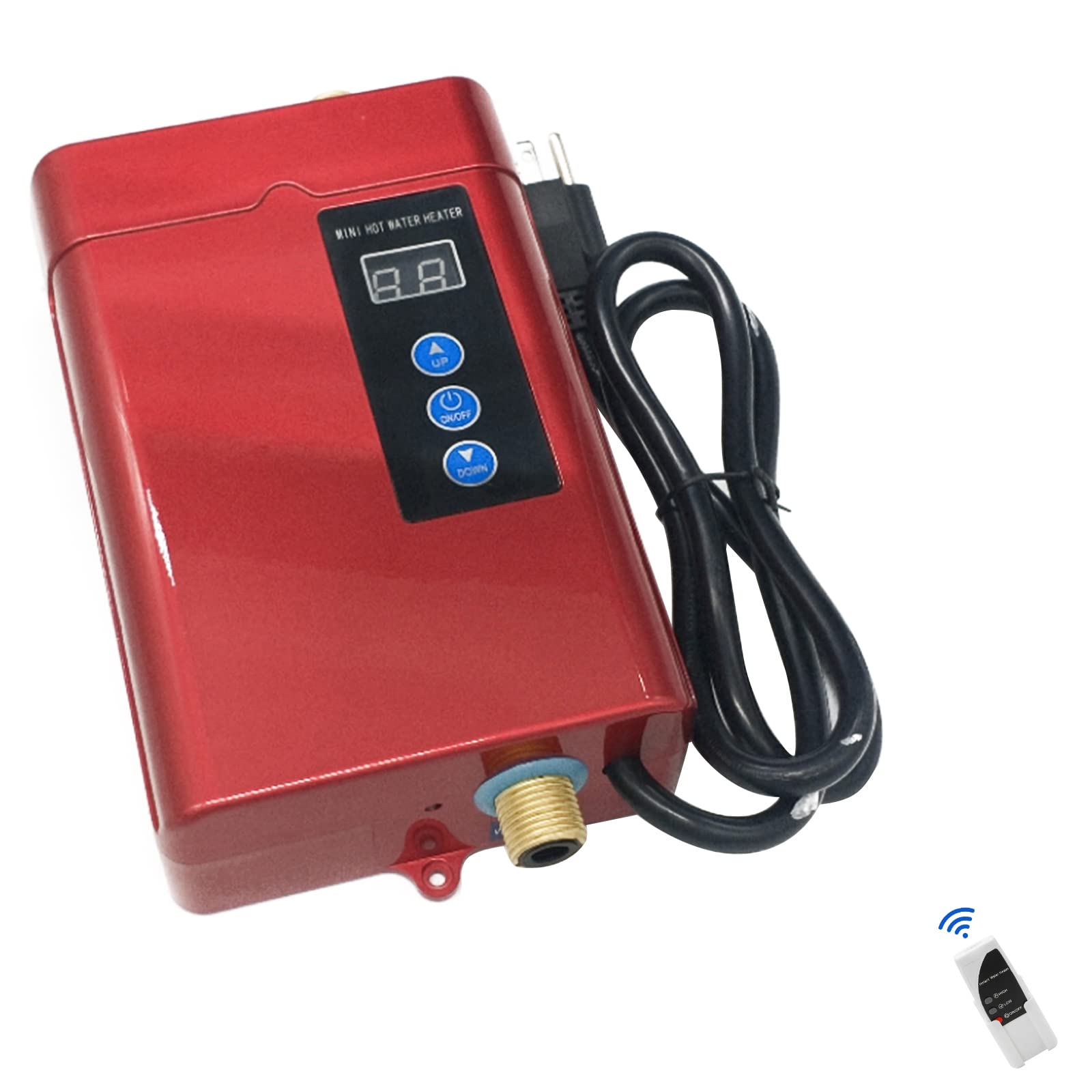 3000W Mini Electric Tankless Water Heater - Instant Hot Water On Demand with LCD Digital Display & Remote Control - Under Sink Plug-in Heater for Kitchen Faucet (Red) - Perfect for Small Homes, Apartments & RV Use